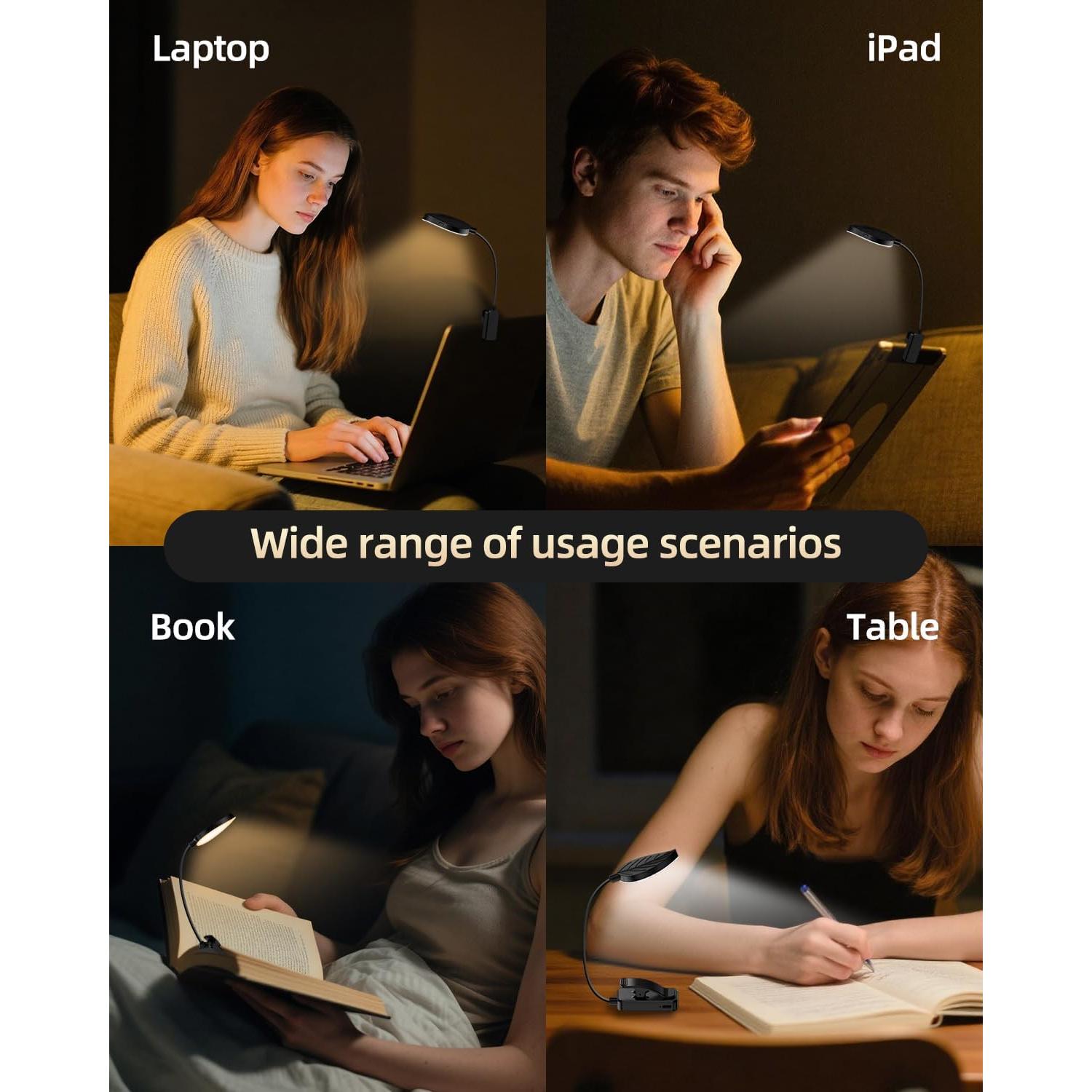 Luz de lectura recargable ERUN con clip y 3 temperaturas