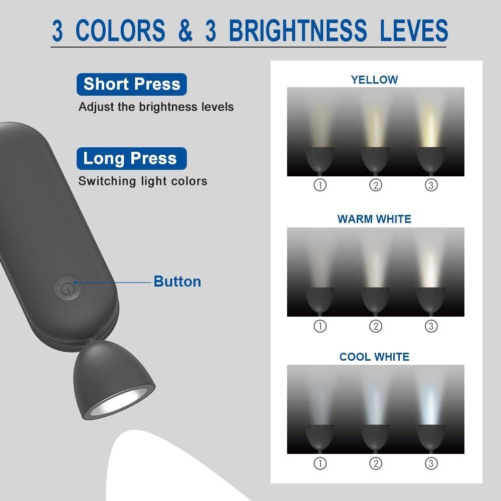 Luz de libro LED recargable TogloFir R-01, 1800mAh, negra