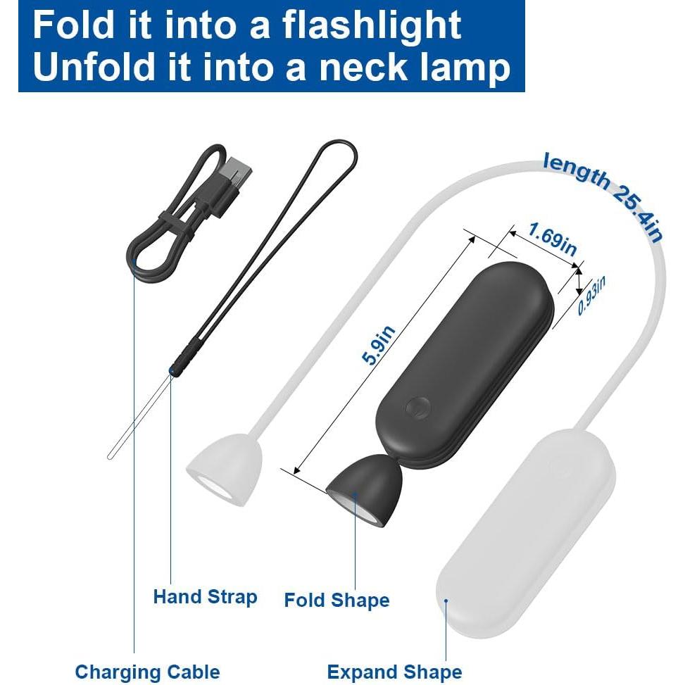 Luz de libro LED recargable TogloFir R-01, 1800mAh, negra
