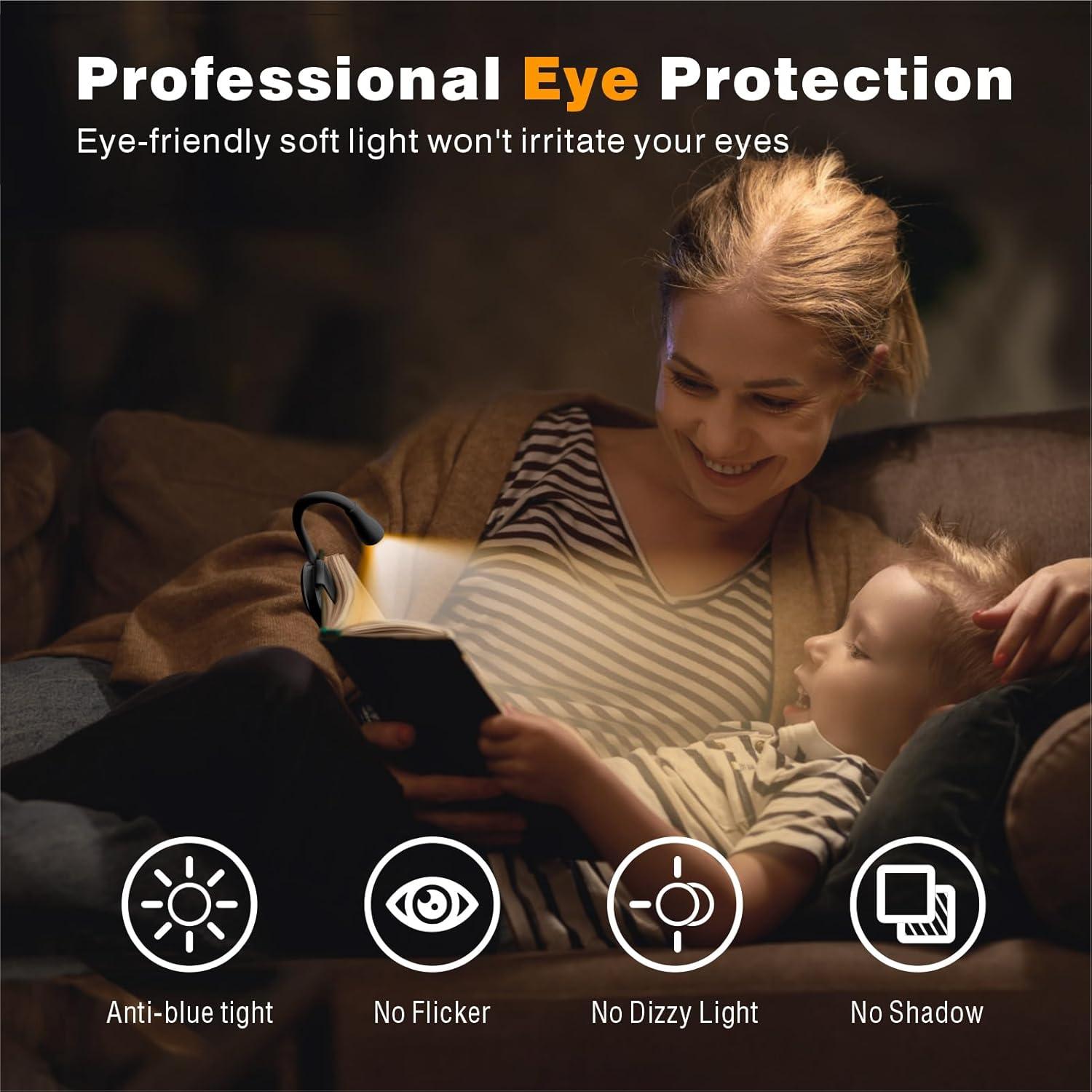 Luz de lectura recargable DEXULESA con brillo ajustable y 3 temperaturas