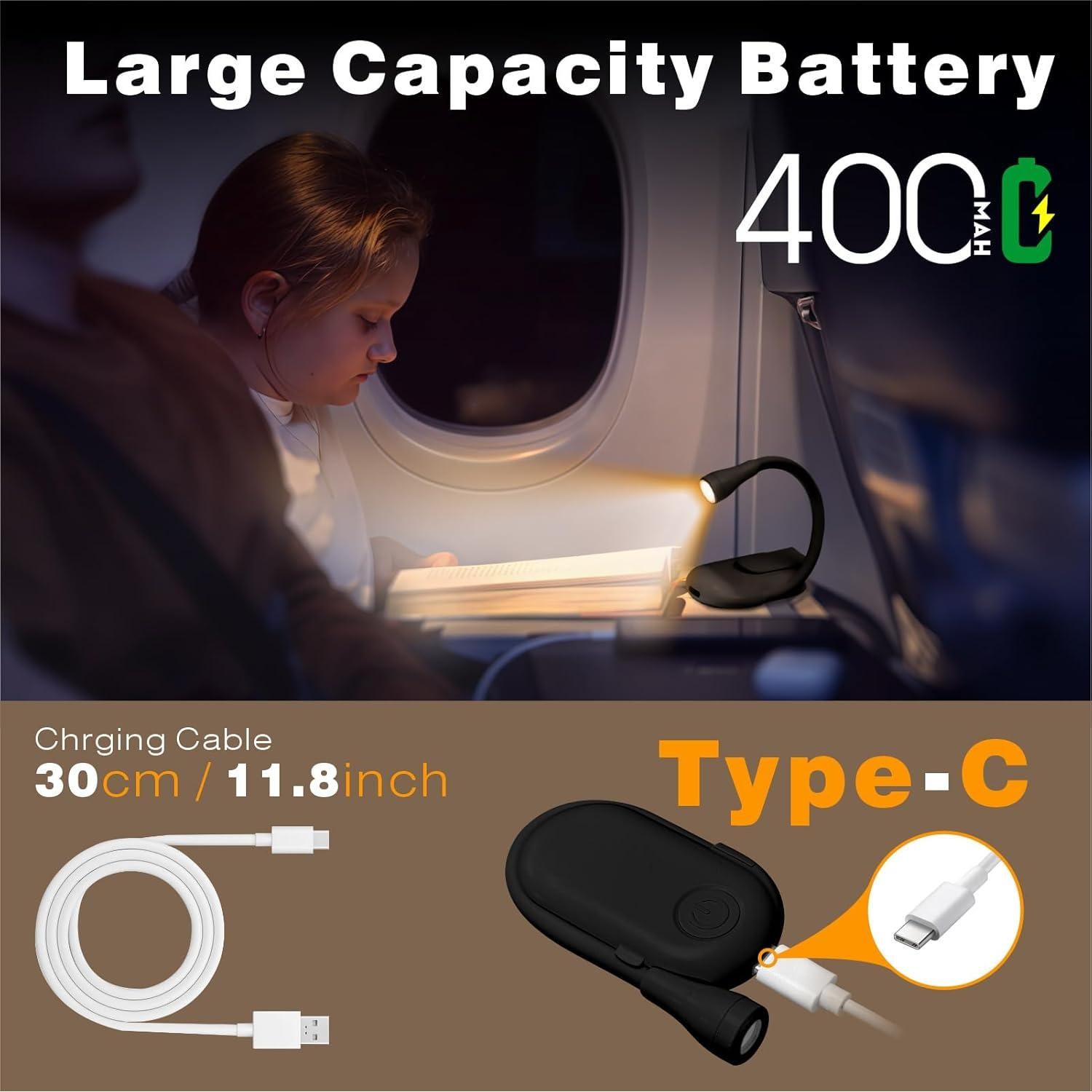 Luz de lectura recargable DEXULESA con brillo ajustable y 3 temperaturas