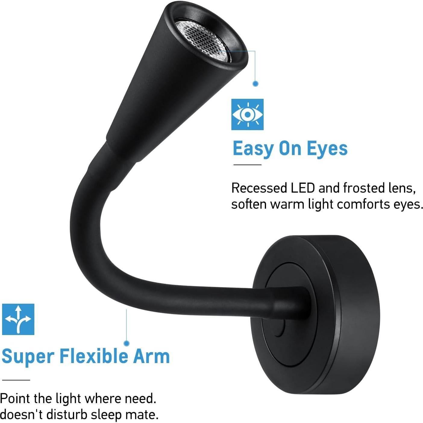 Lámpara LED de Lectura Acegoo 12V Dimmable USB Flexible 2 Unidades