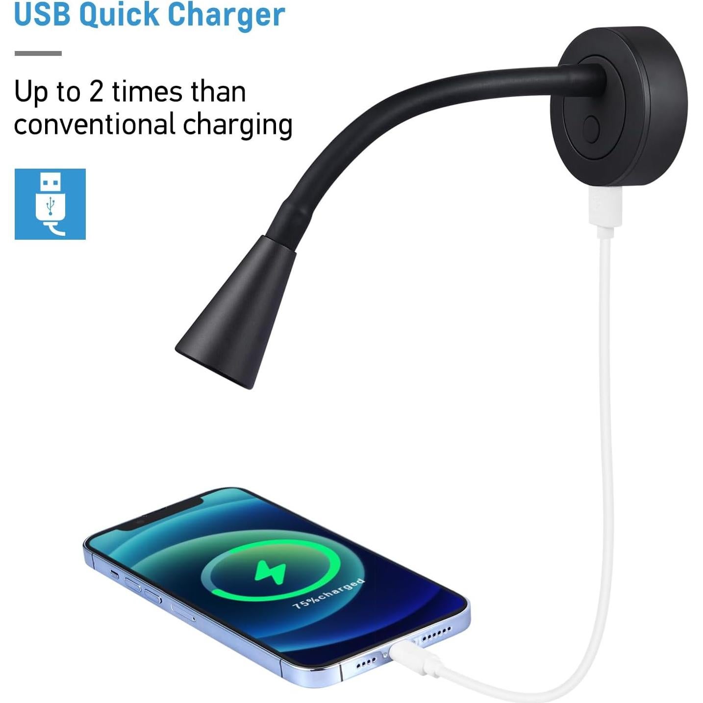 Lámpara LED de Lectura Acegoo 12V Dimmable USB Flexible 2 Unidades