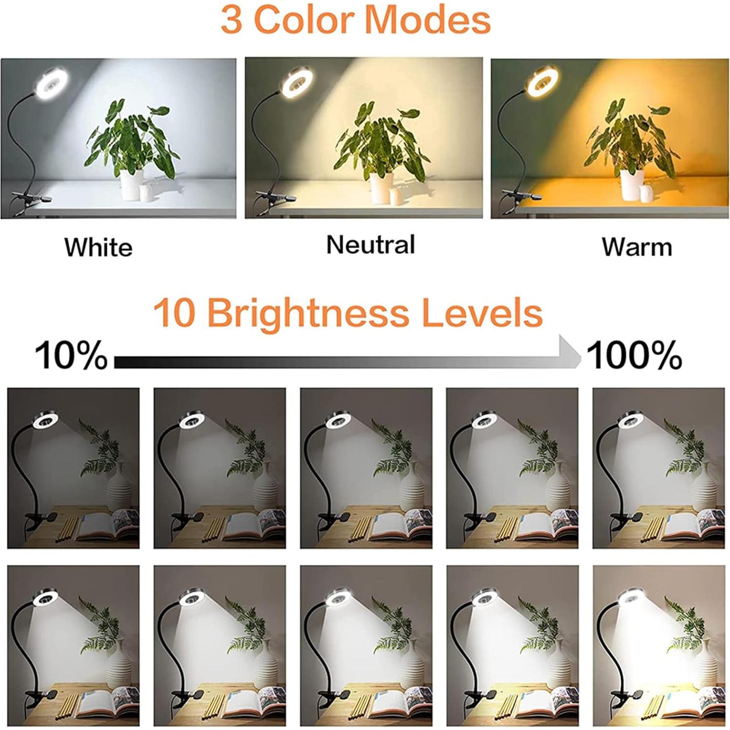 Lámpara de lectura LED Brokimis con clip 3 modos 10 niveles brillo