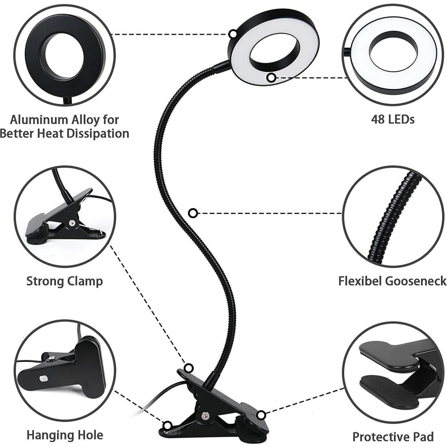 Lámpara de lectura LED Brokimis con clip 3 modos 10 niveles brillo