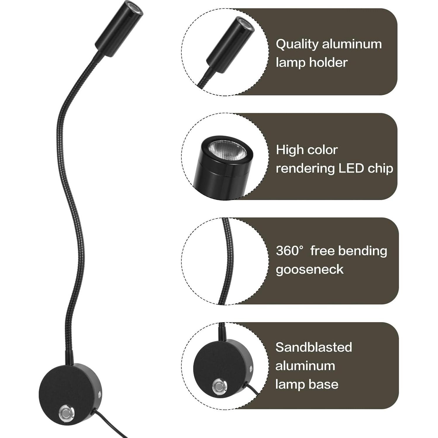 Luz de Lectura Montada en Pared FORHIZHOM con Brazo Flexible 38cm