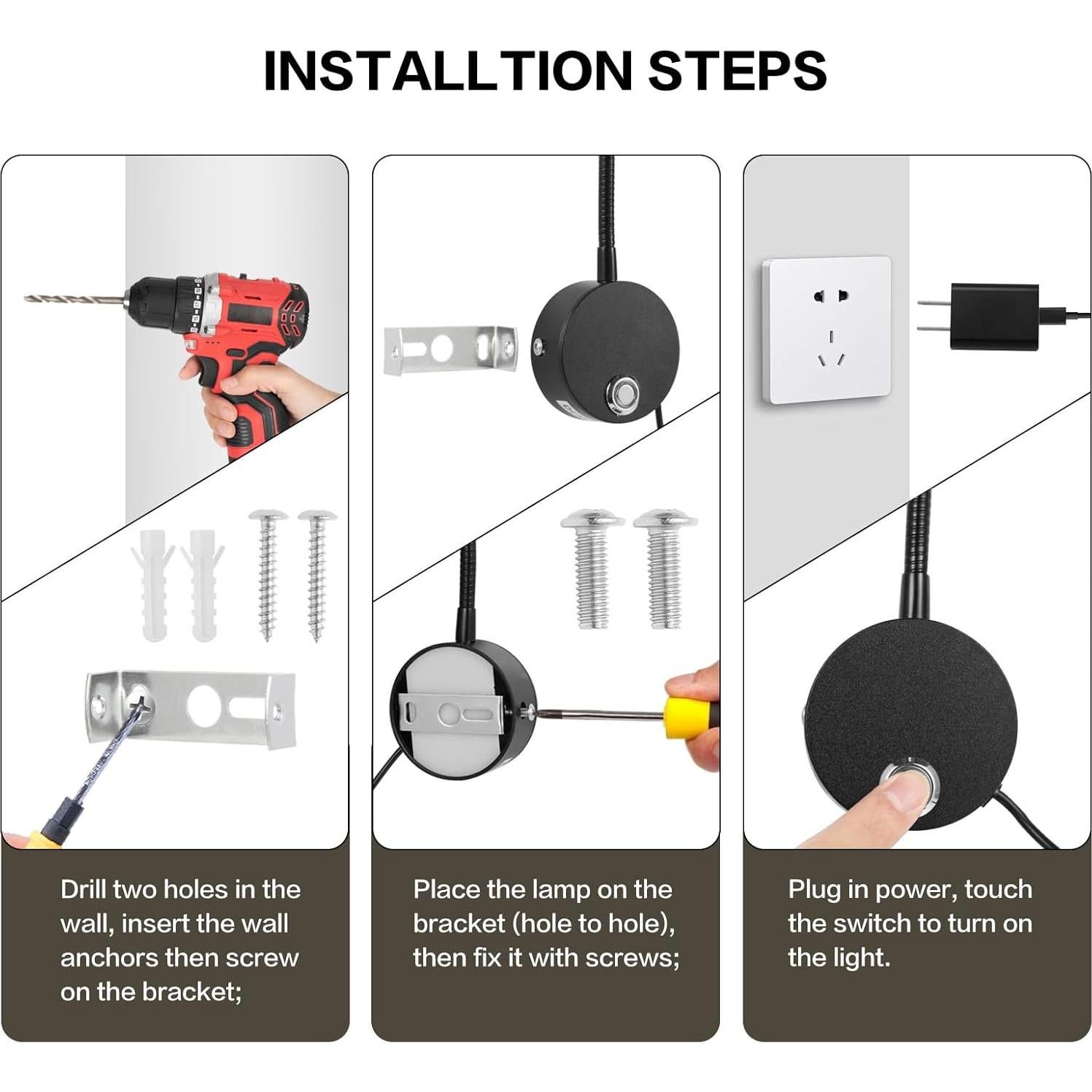 Luz de Lectura Montada en Pared FORHIZHOM con Brazo Flexible 38cm