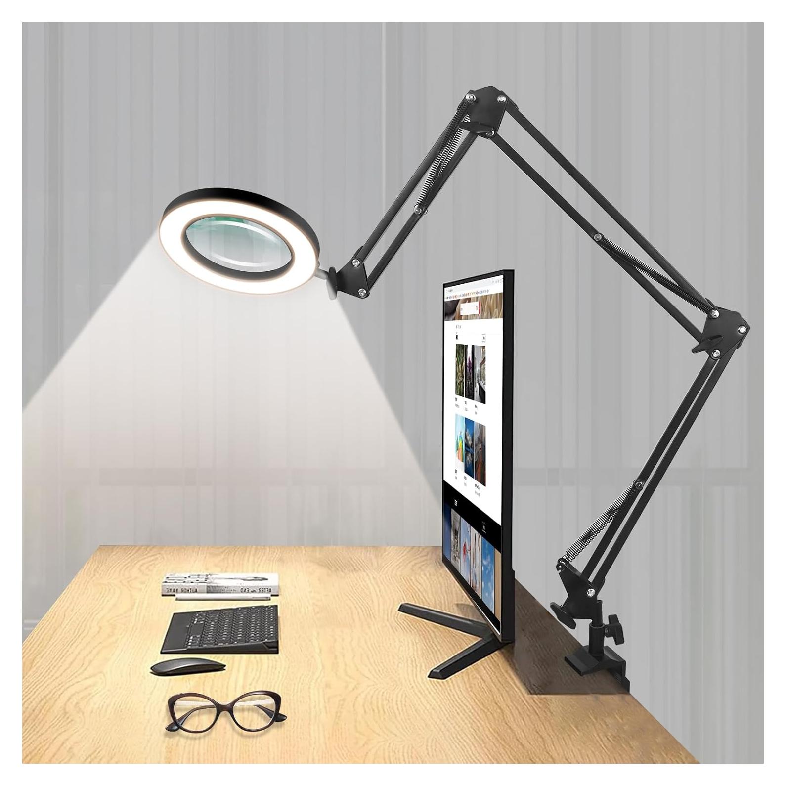 Lámpara de Escritorio con Lupa NOEVSBIG 10X y Luz Ajustable