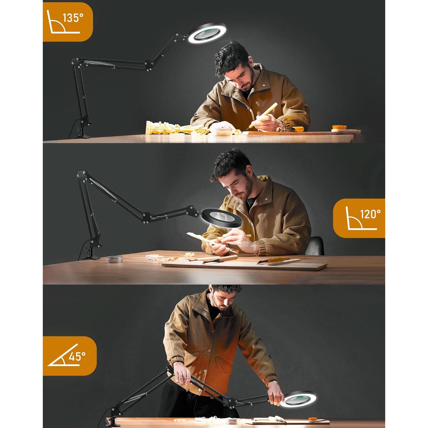 Lámpara de Escritorio con Lupa NOEVSBIG 10X y Luz Ajustable