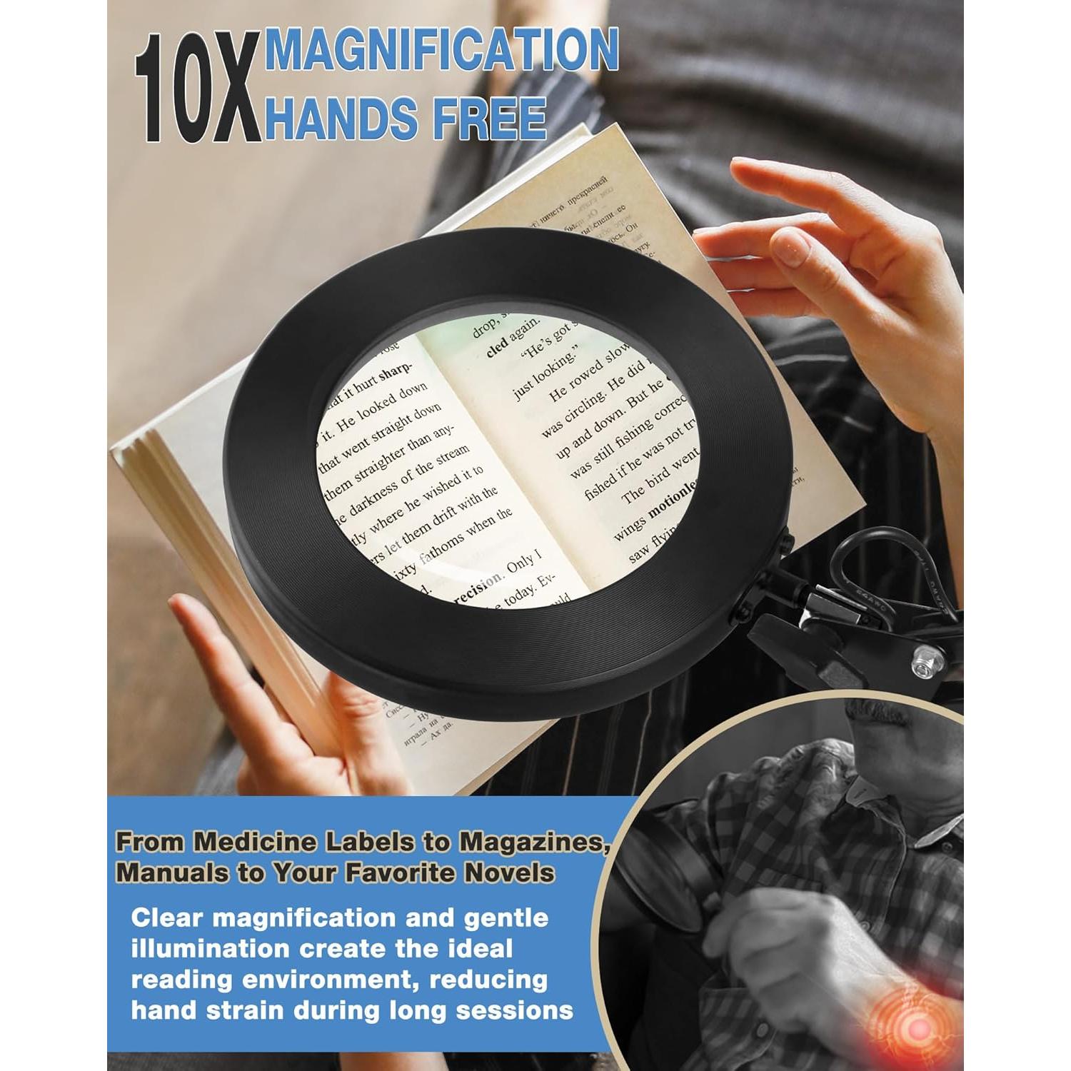 Lámpara de Escritorio con Lupa NOEVSBIG 10X y Luz Ajustable