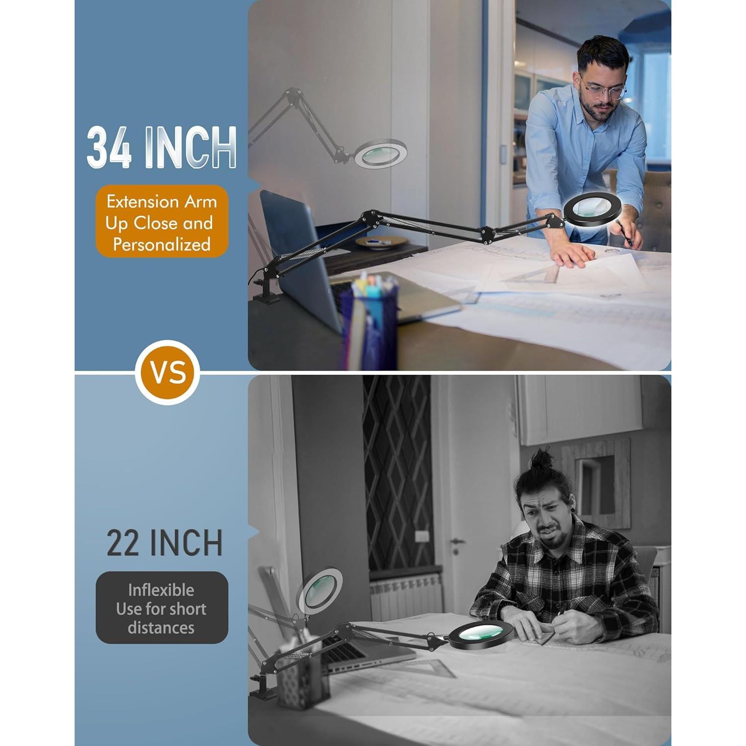 Lámpara de Escritorio con Lupa NOEVSBIG 10X y Luz Ajustable