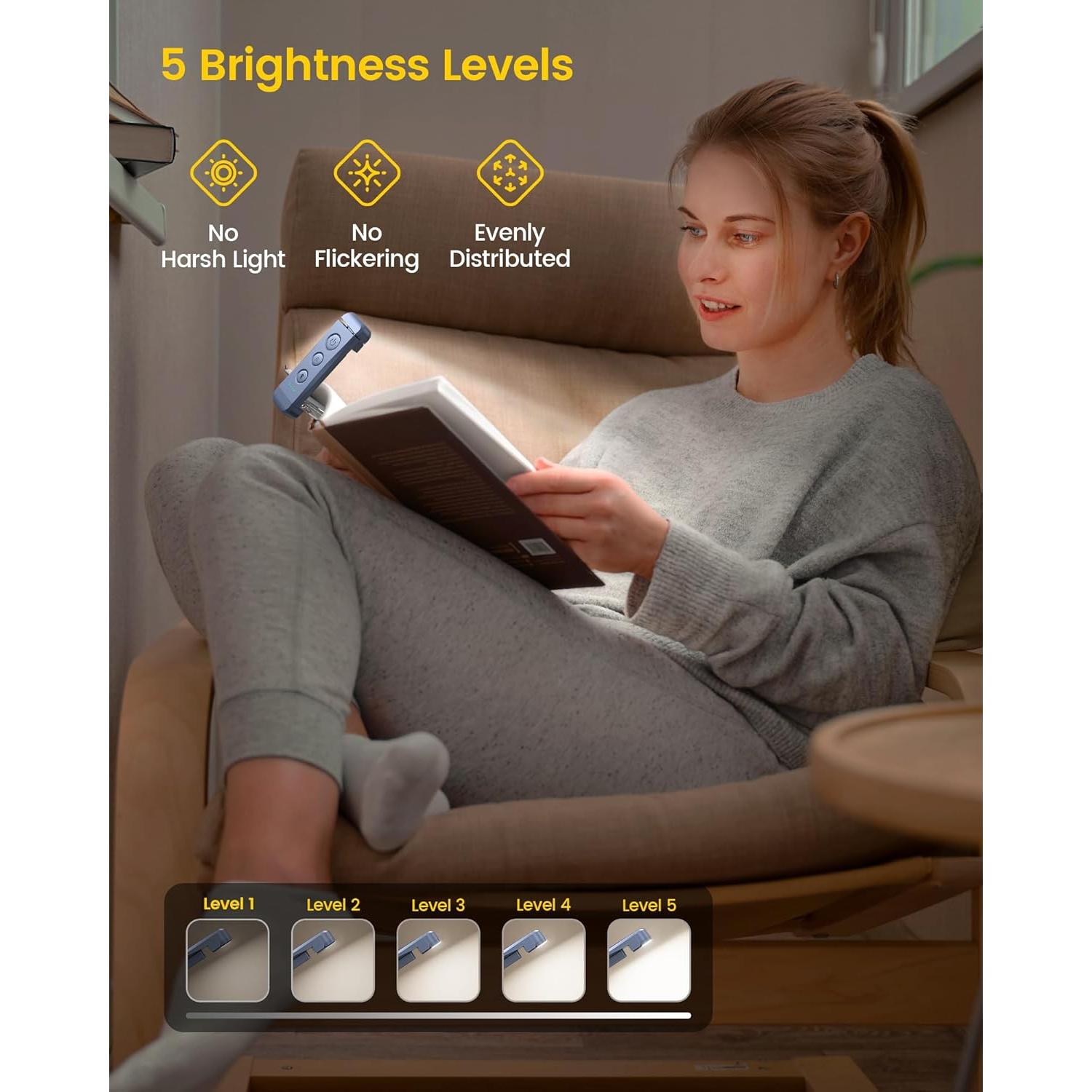 Luz de Lectura LED Glocusent Recargable USB 3 Modos 5 Brillos