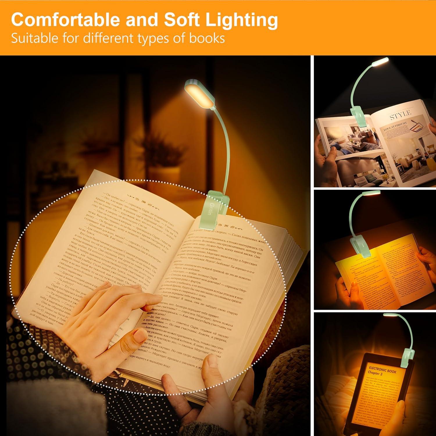 Luz de Libro Recargable Gritin 16 LED Cian, 3 Temperaturas