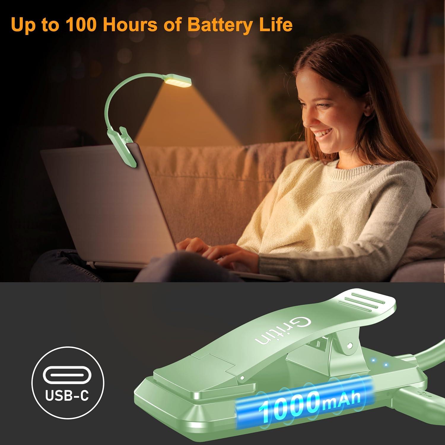 Luz de Libro Recargable Gritin 16 LED Cian, 3 Temperaturas