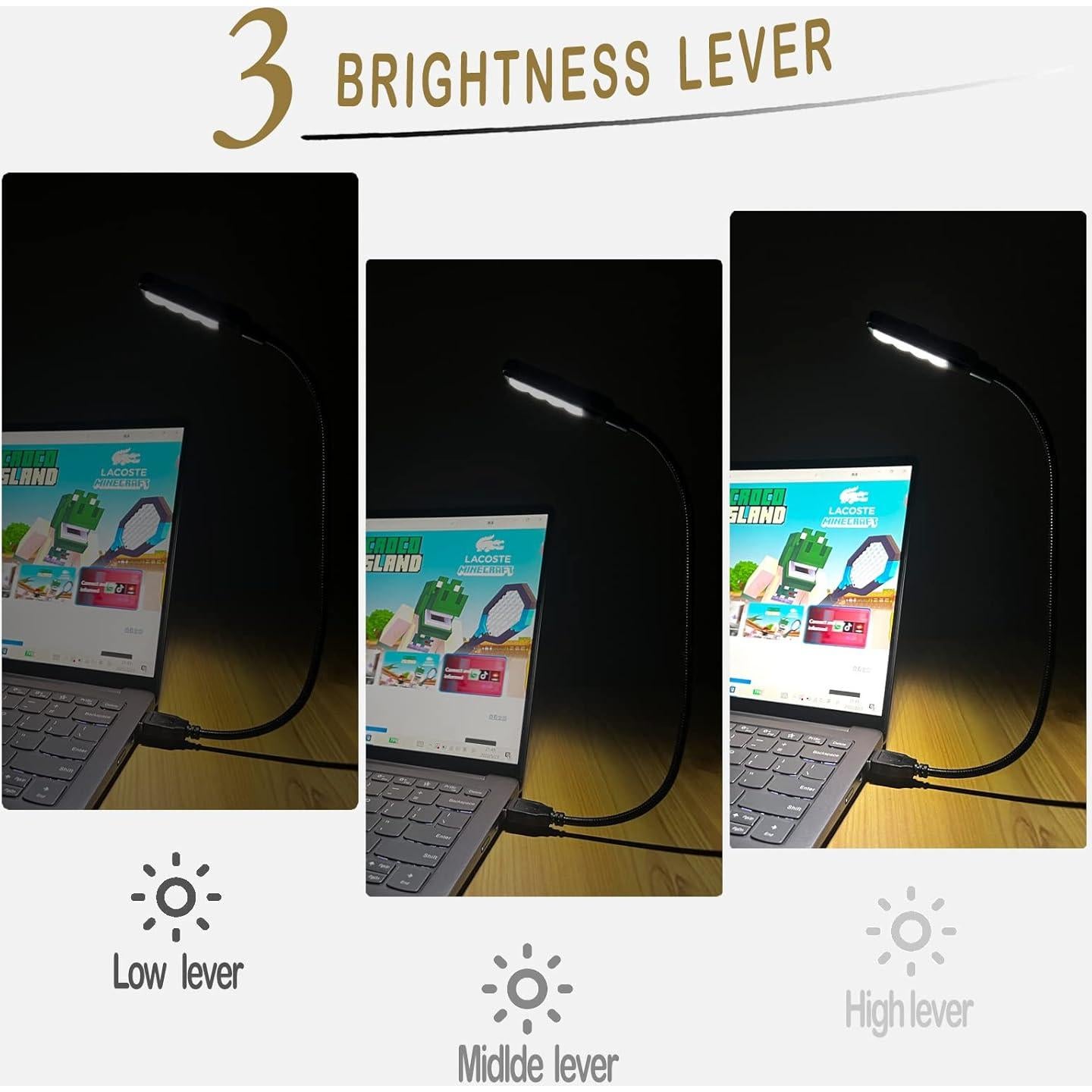 Luz USB Flexible BUBOSPER para Teclado de Laptop 3 Brillos