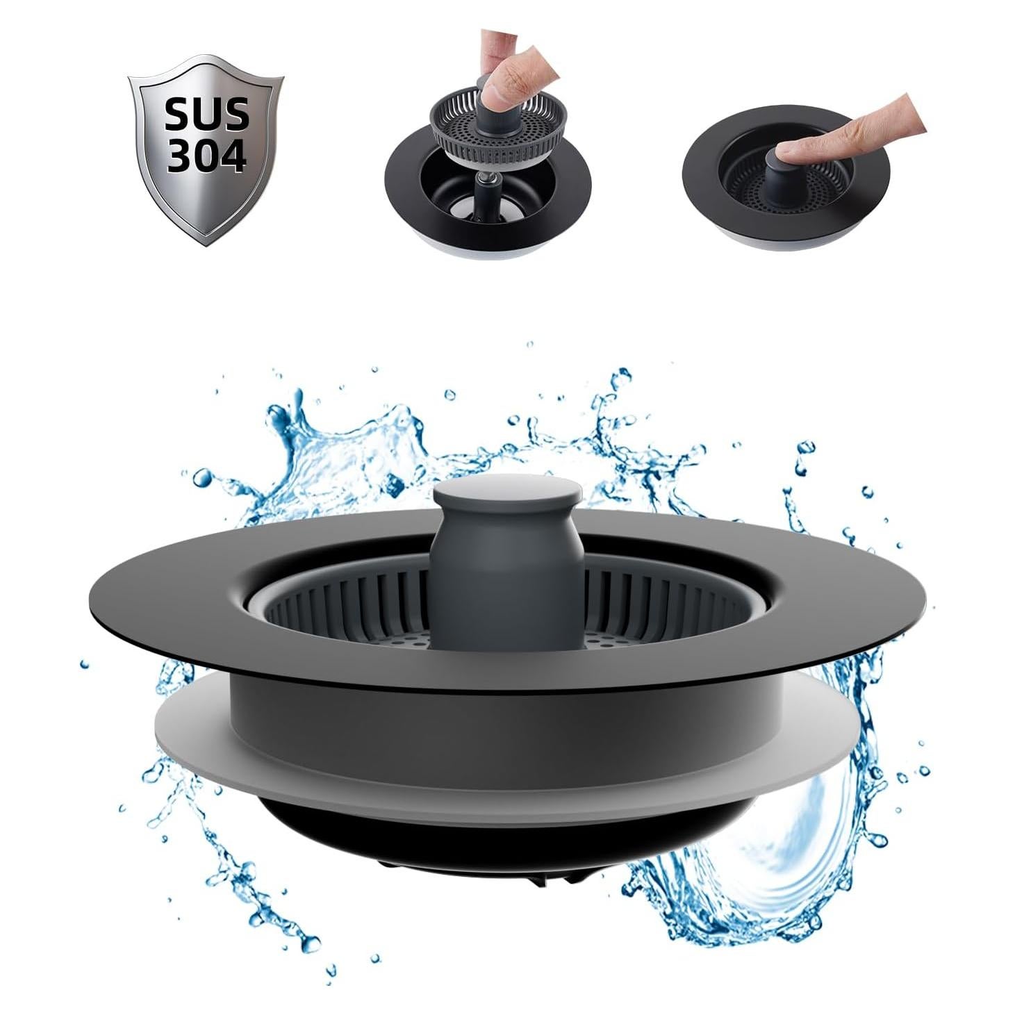 Filtro y Tapón de Drenaje Hibbent Acero Inoxidable 3 en 1 Negro