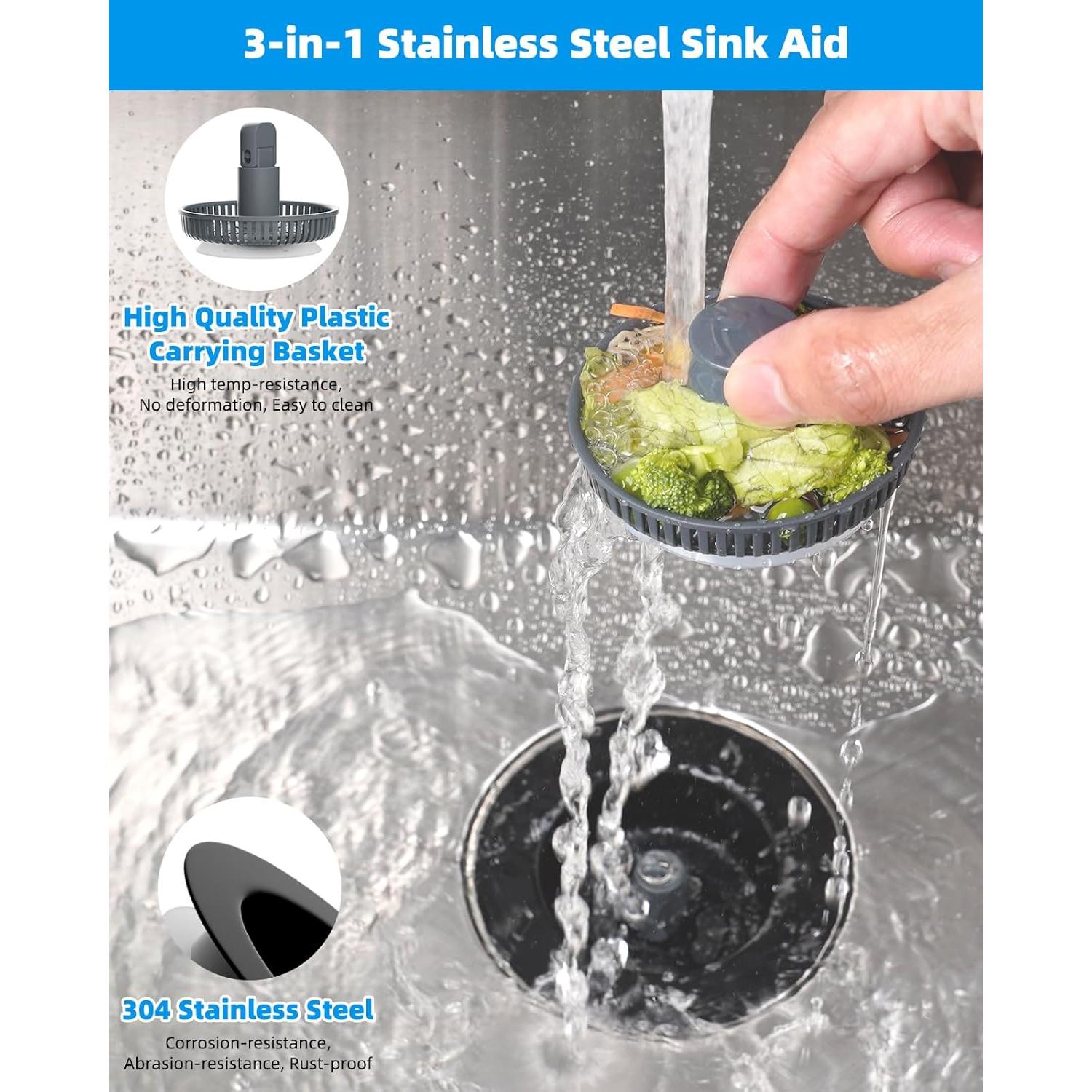 Filtro y Tapón de Drenaje Hibbent Acero Inoxidable 3 en 1 Negro