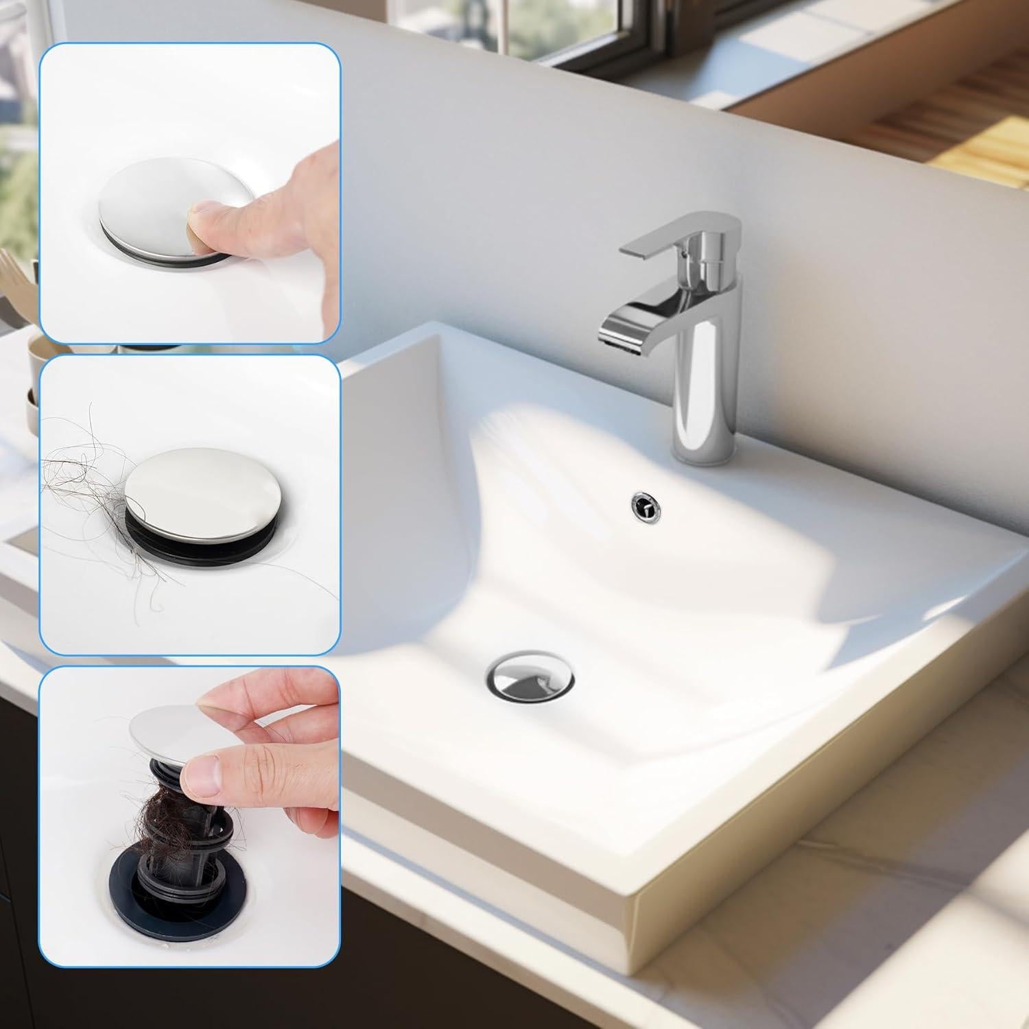 Hibbent 10 Tapones Universales para Lavabo de Baño Cromo