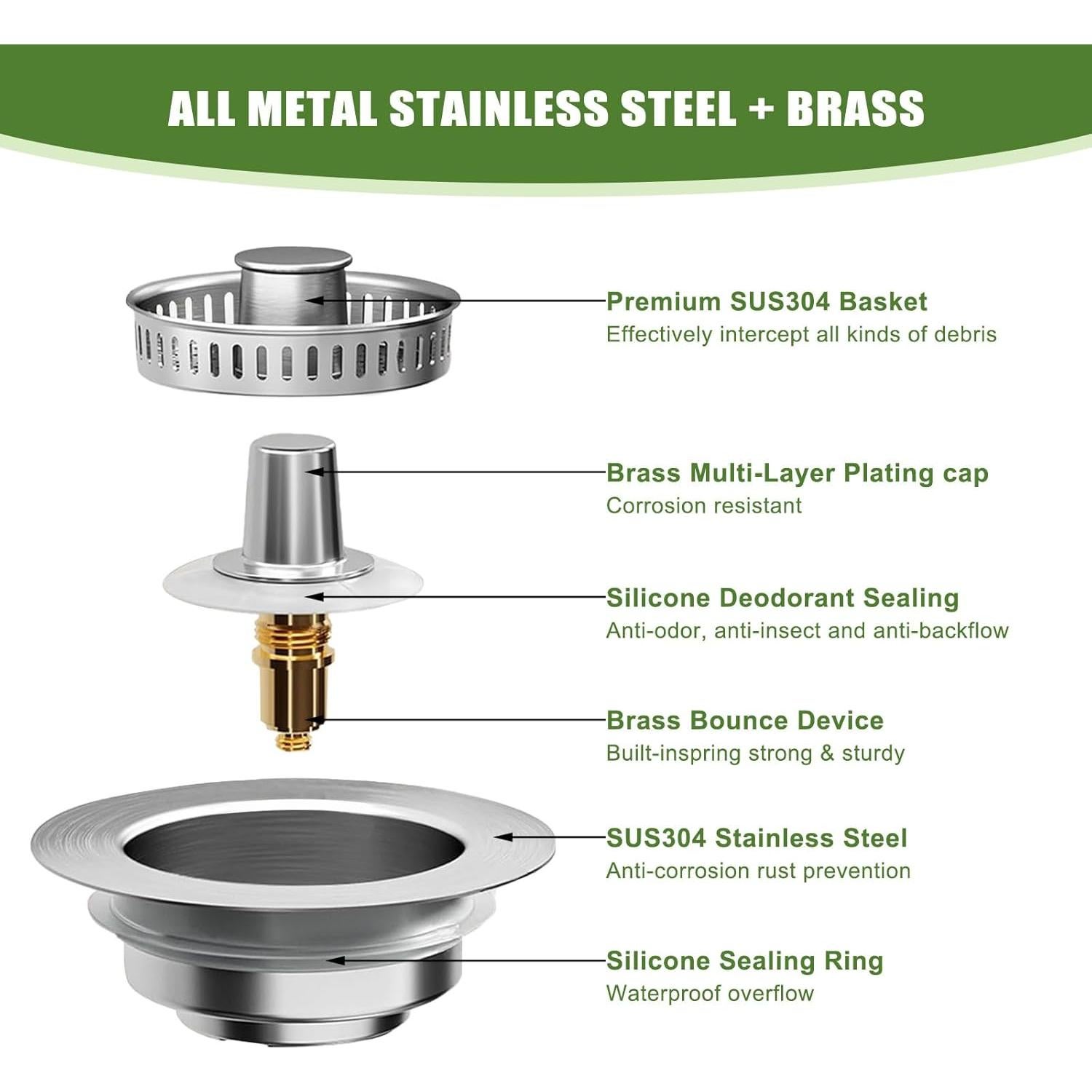 Colador de Fregadero ChicHomey 3 en 1 Acero Inoxidable 304