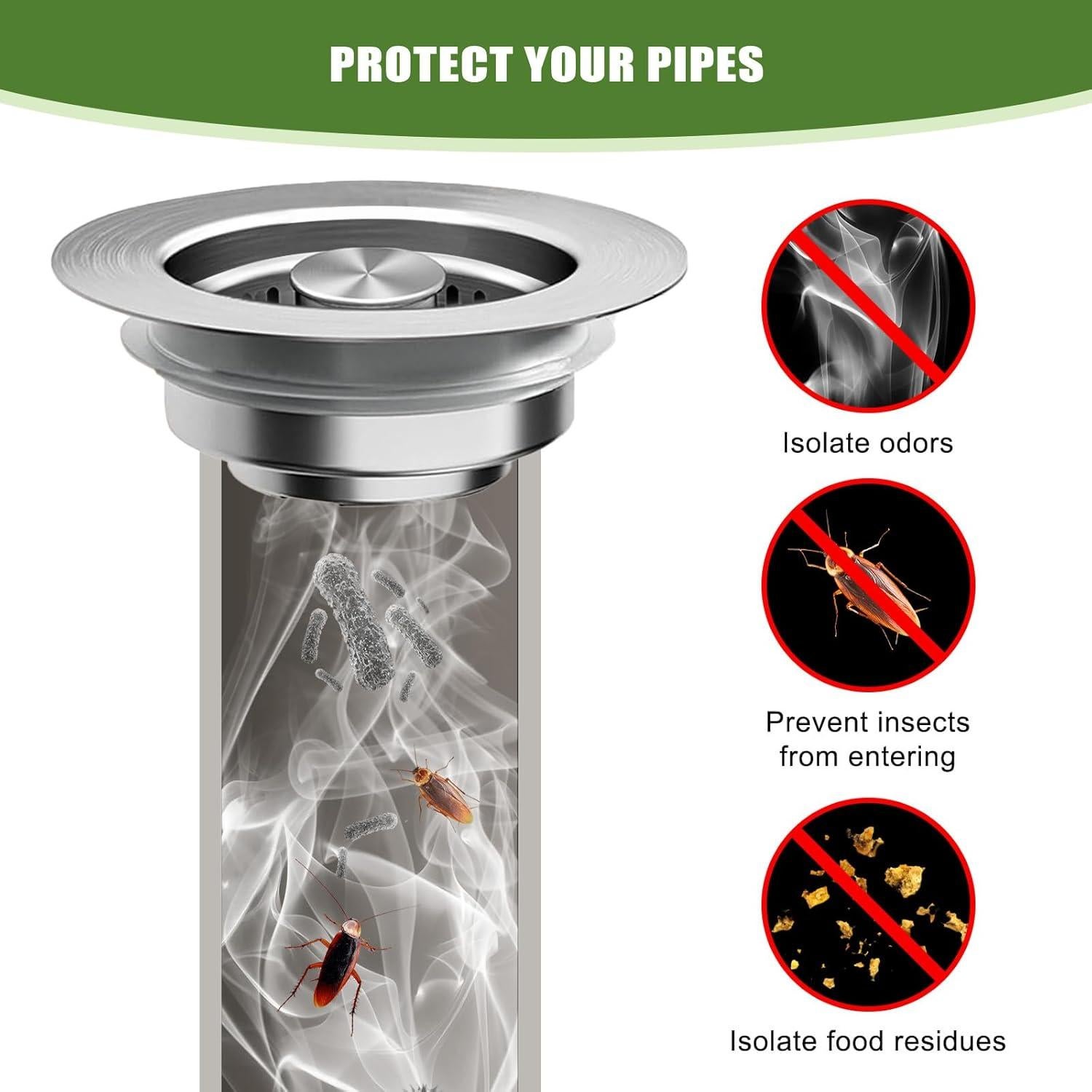 Colador de Fregadero ChicHomey 3 en 1 Acero Inoxidable 304