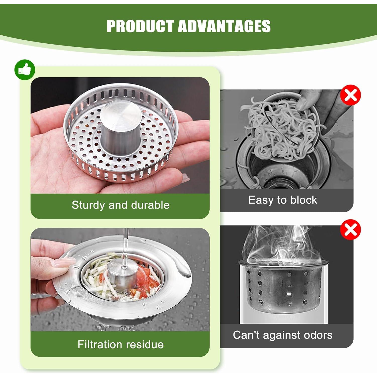 Colador de Fregadero ChicHomey 3 en 1 Acero Inoxidable 304