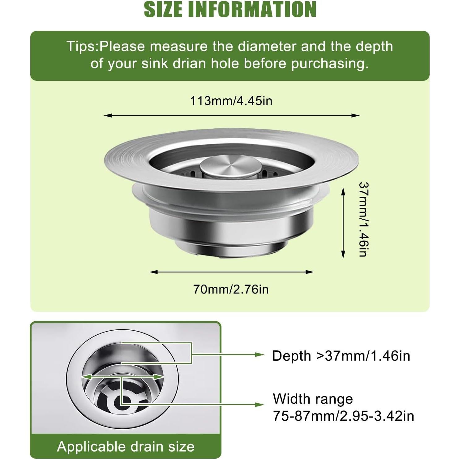 Colador de Fregadero ChicHomey 3 en 1 Acero Inoxidable 304