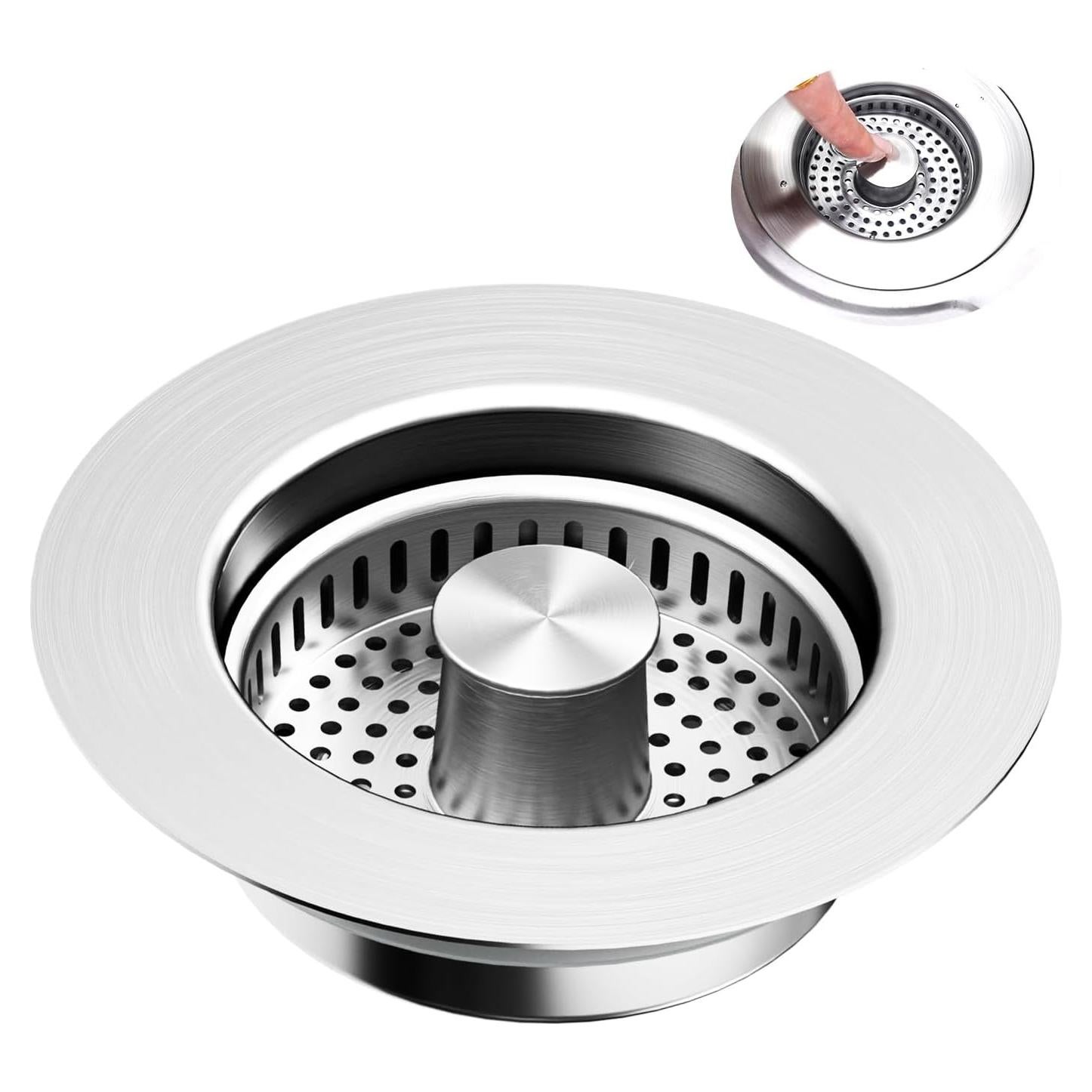 Colador y tapón de desagüe Voze 3 en 1 de acero inoxidable