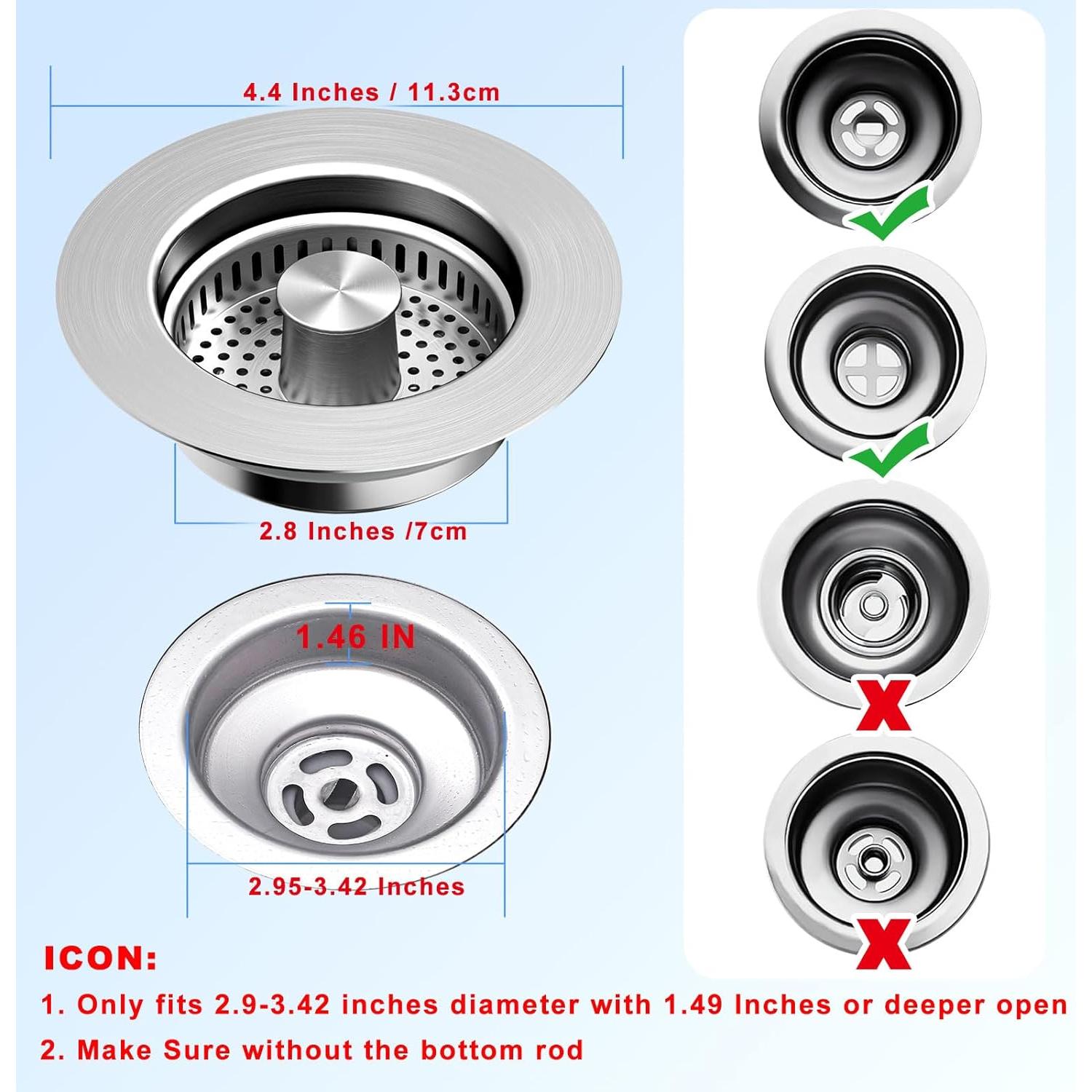 Colador y tapón de desagüe Voze 3 en 1 de acero inoxidable
