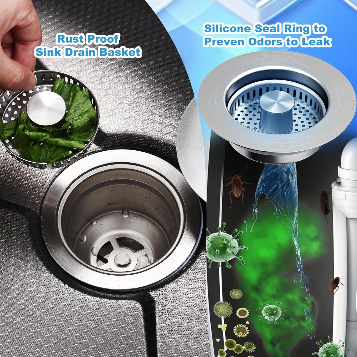 Colador y tapón de desagüe Voze 3 en 1 de acero inoxidable