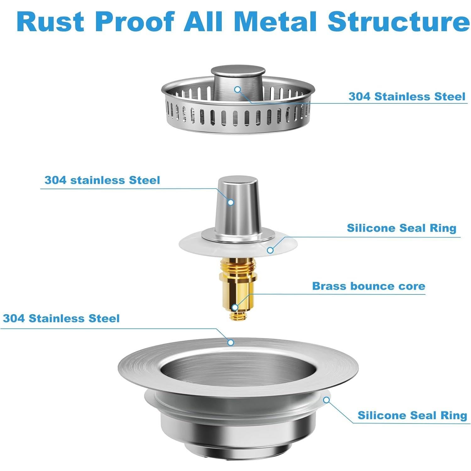 Colador y tapón de desagüe Voze 3 en 1 de acero inoxidable