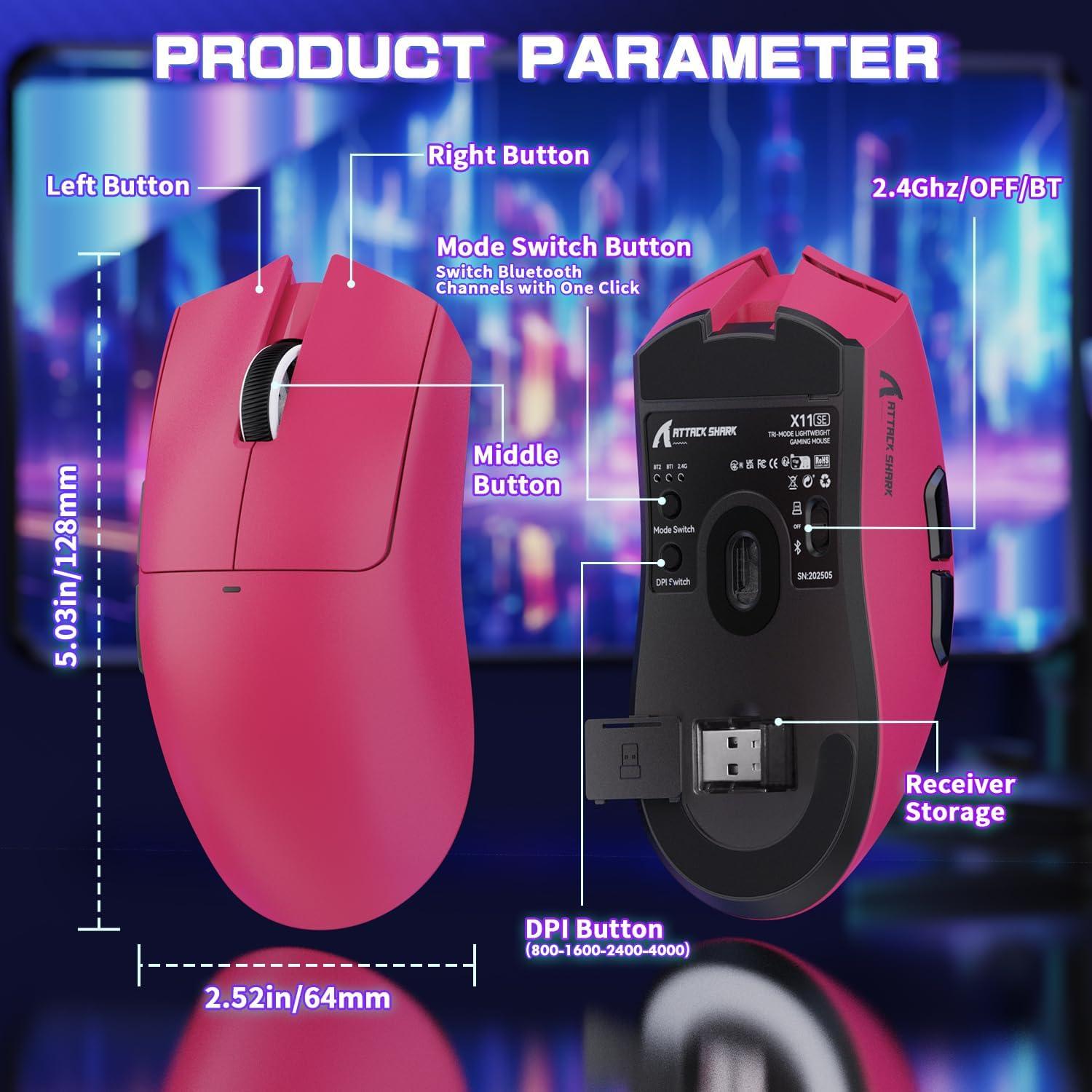 Ratón Gaming Inalámbrico ATTACK SHARK X11SE 22000 DPI Rojo