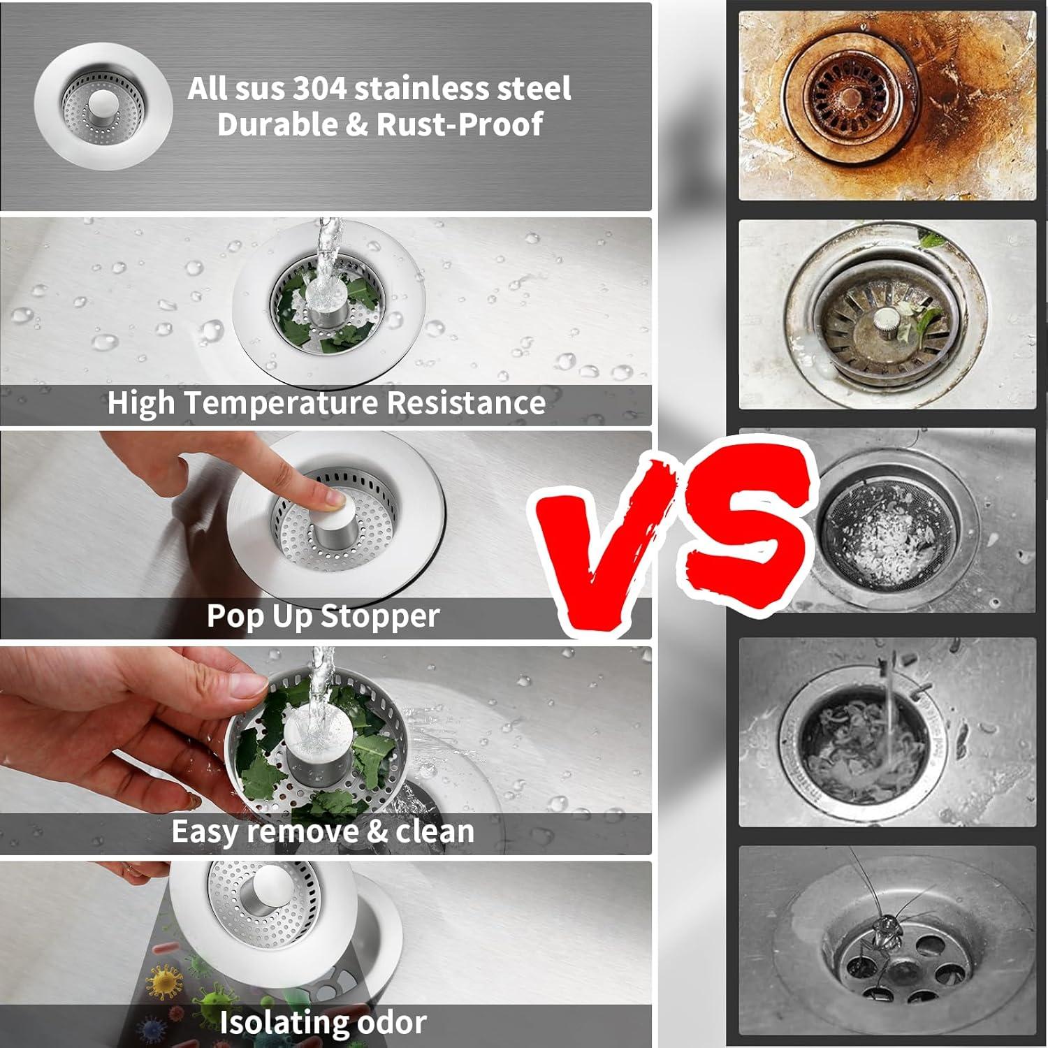 Colador de desagüe de acero inoxidable ZCQGAH 3 en 1 8.89 cm