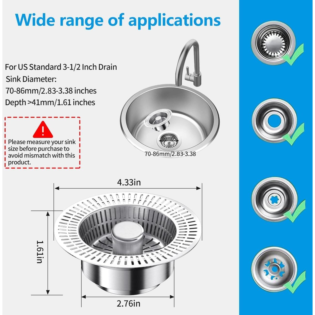 Colador de Drenaje 3 en 1 AAEJE Acero Inoxidable 8.6 cm