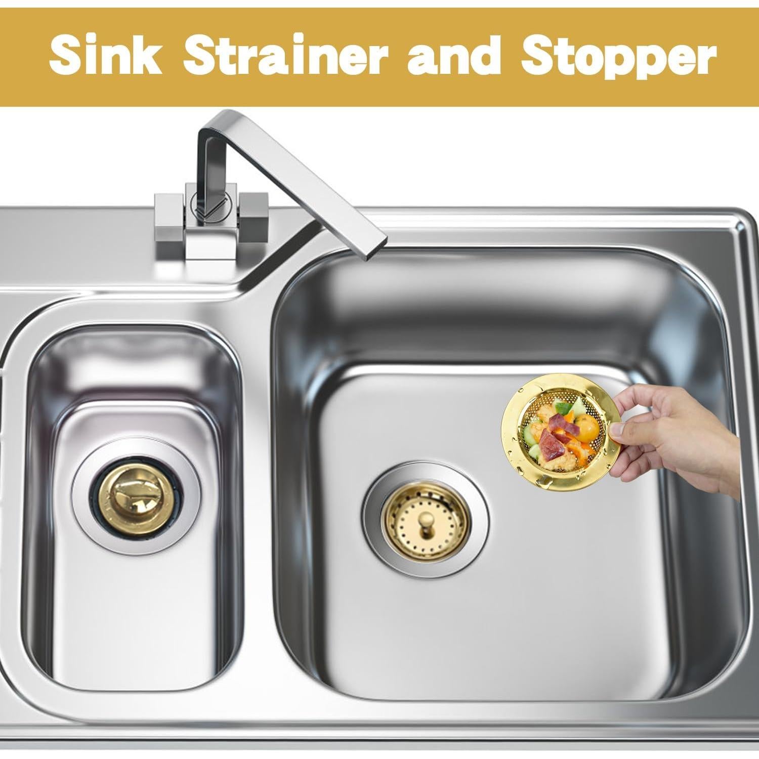 Juego de 3 Filtros de Desagüe RQYEKDO Acero Inoxidable Oro
