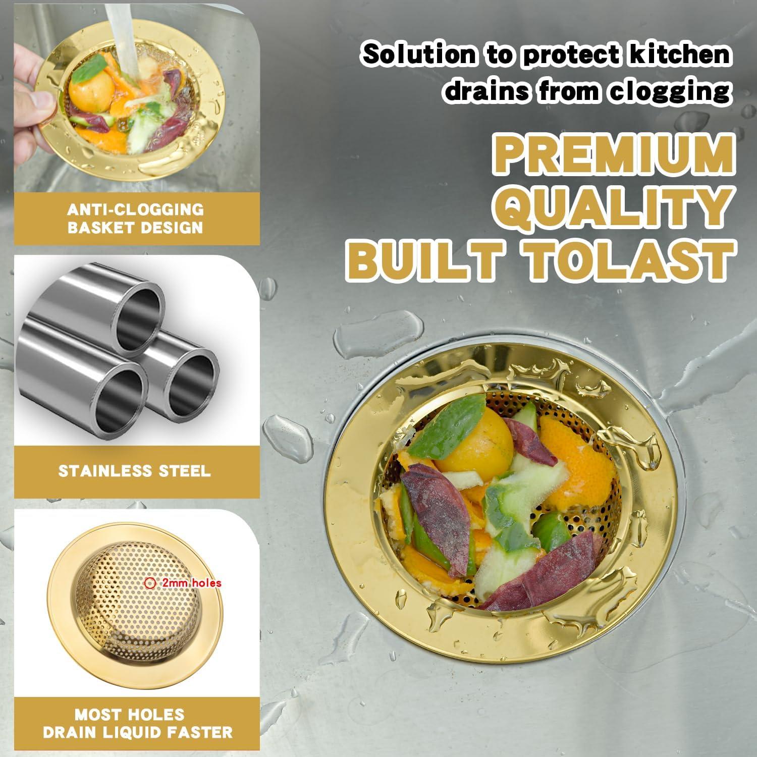 Juego de 3 Filtros de Desagüe RQYEKDO Acero Inoxidable Oro
