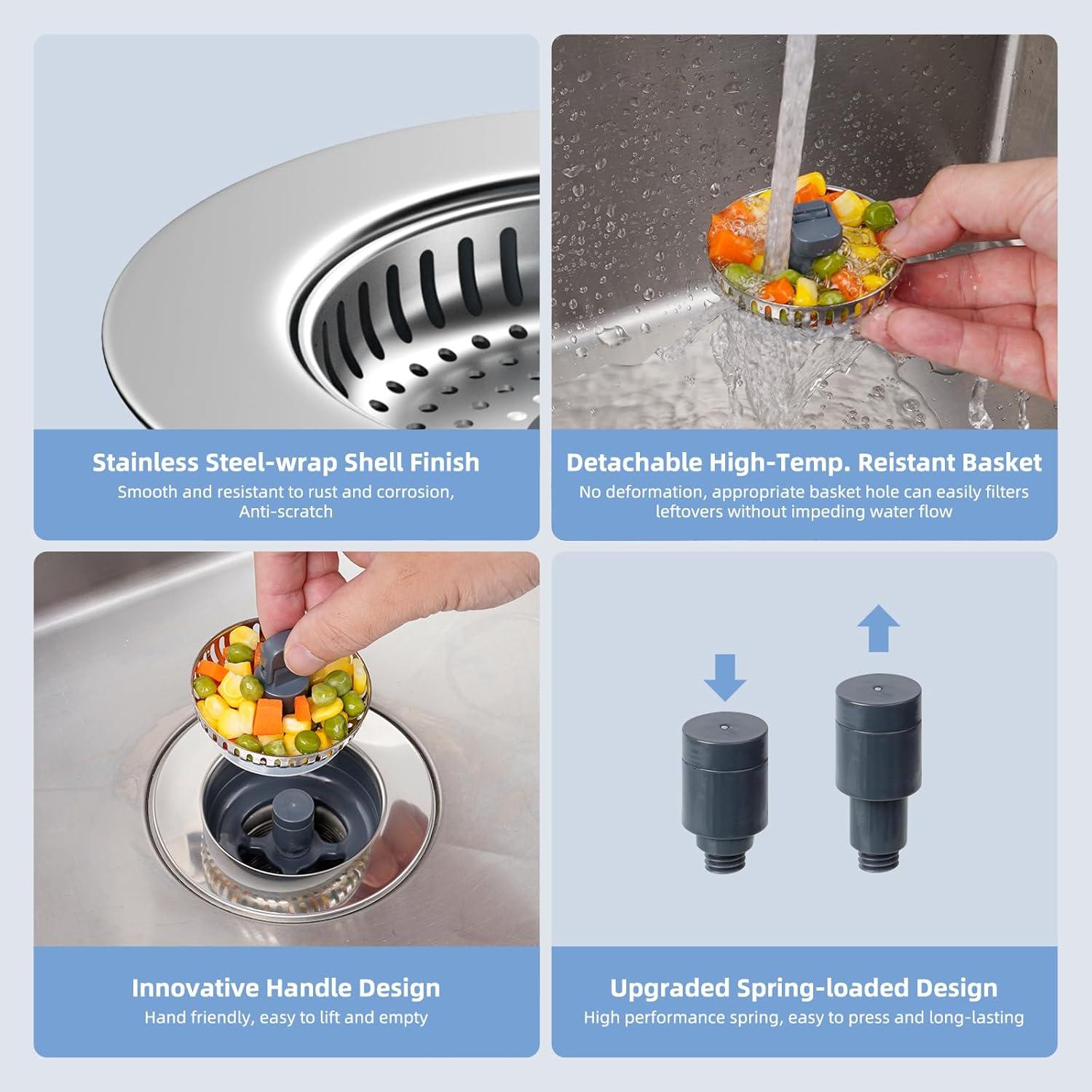 Colador de Drenaje Hibbent 3 en 1 Acero Inoxidable 8.89 cm