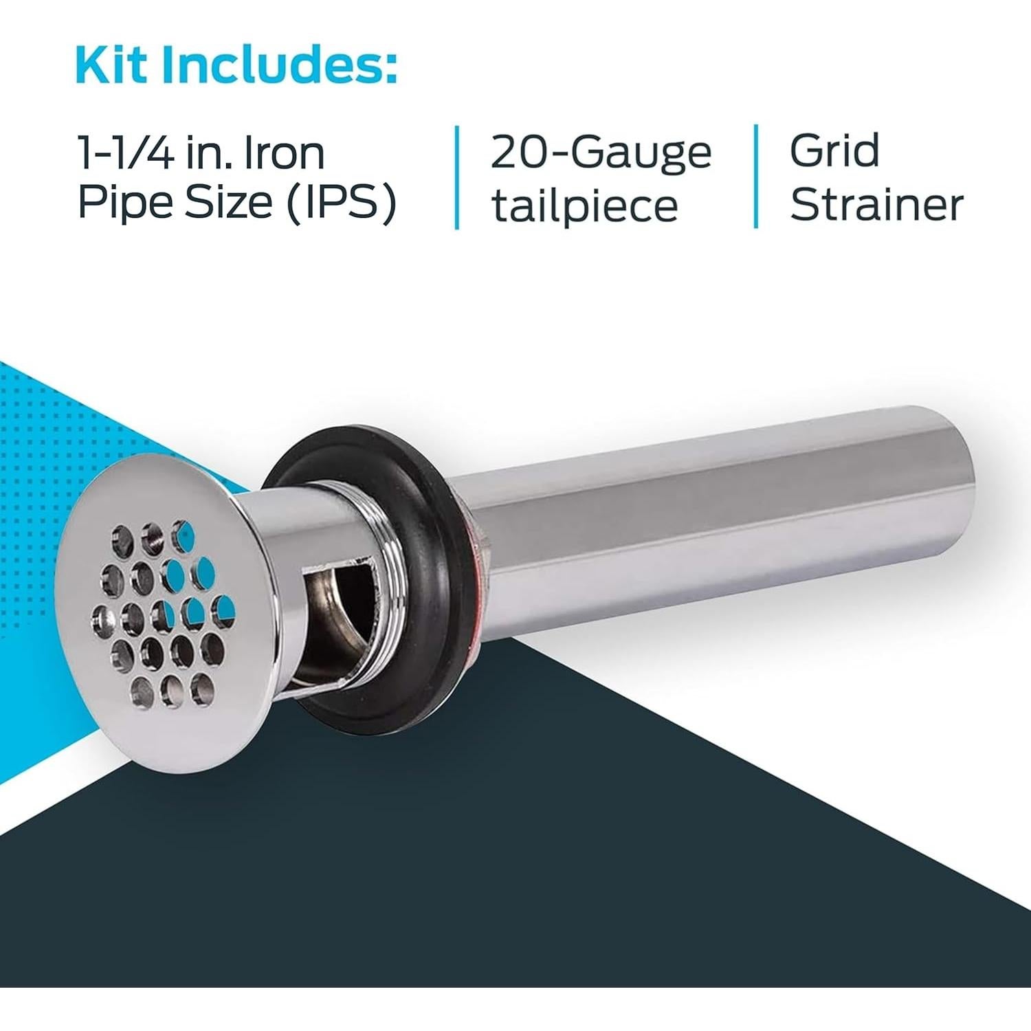 Filtro de Desagüe para Lavabo de Baño Eastman 1-1/4" x 8" Cromado