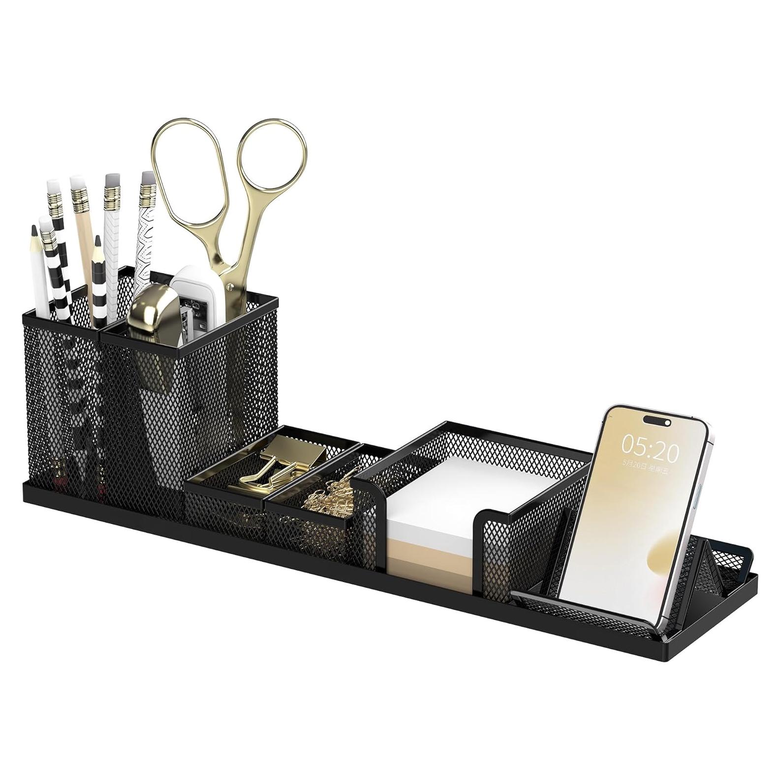 SUPEASY Organizador de Escritorio de Malla, Set de 6 Piezas, Negro