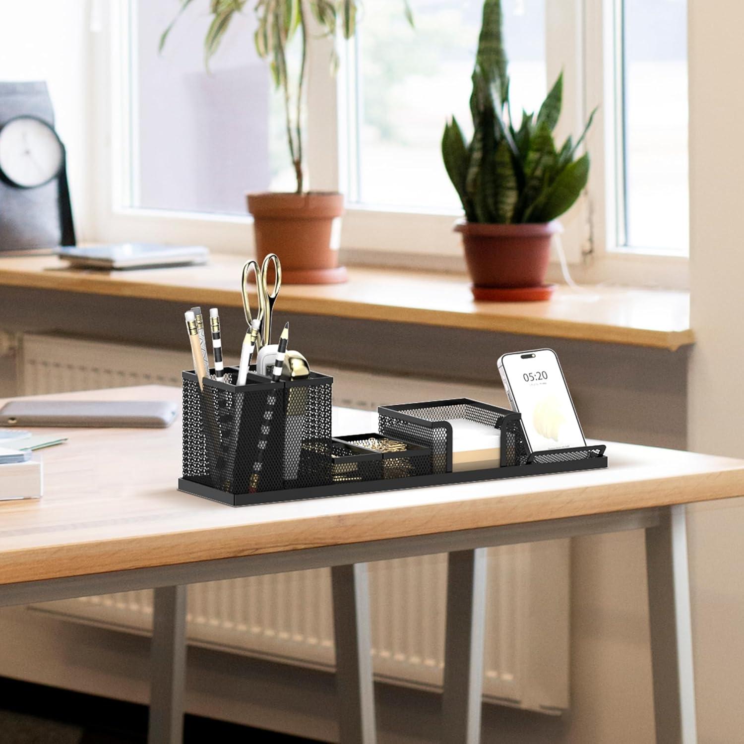 SUPEASY Organizador de Escritorio de Malla, Set de 6 Piezas, Negro