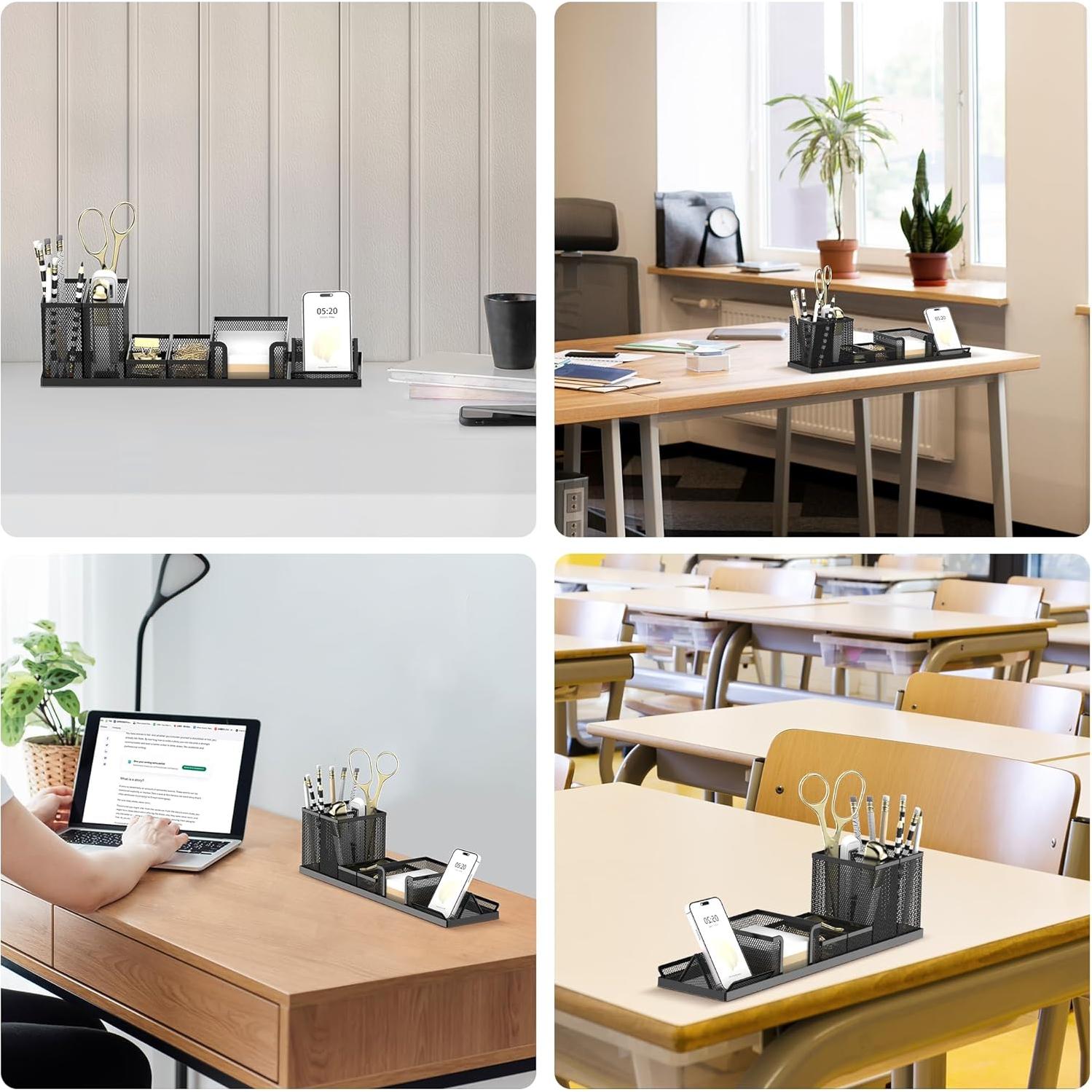 SUPEASY Organizador de Escritorio de Malla, Set de 6 Piezas, Negro