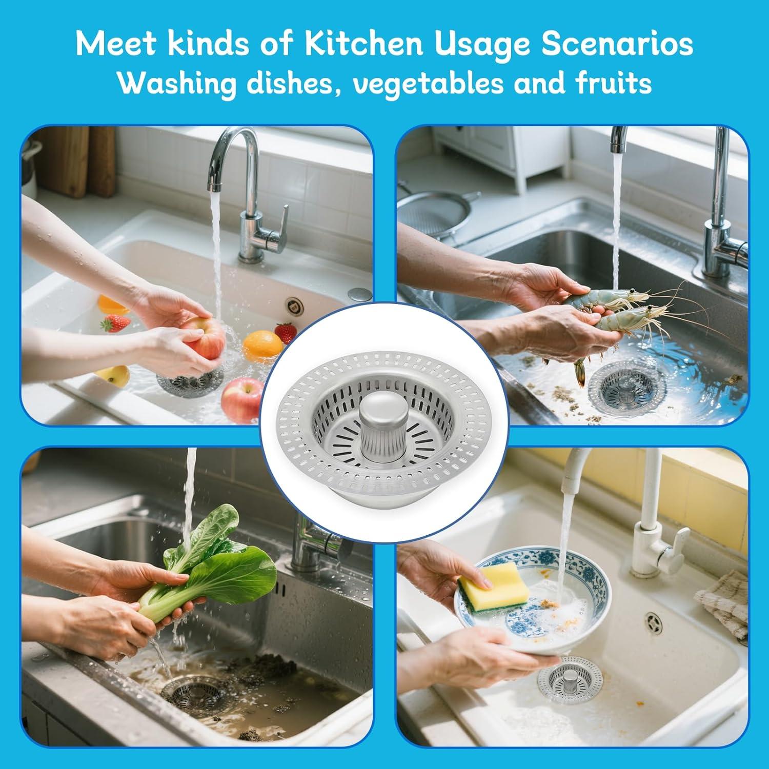 Colador de desagüe de fregadero TZona 3 en 1 acero inoxidable 304