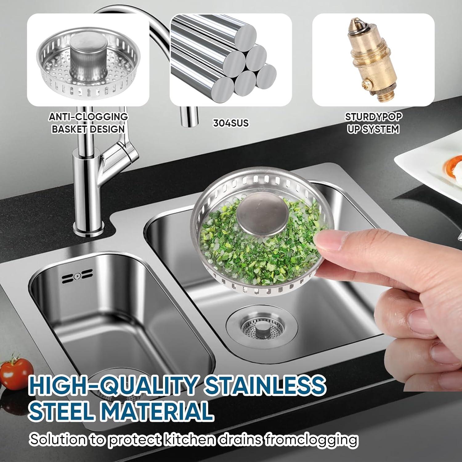 Colador y Tapón de Desagüe de Fregadero NSYRT 3 en 1 Acero Inoxidable