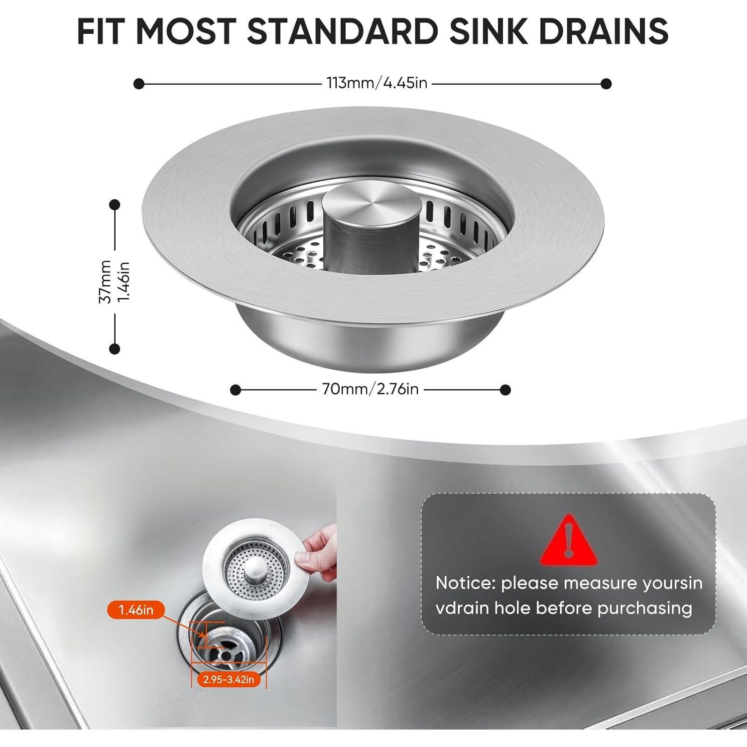 Colador y Tapón de Desagüe de Fregadero NSYRT 3 en 1 Acero Inoxidable