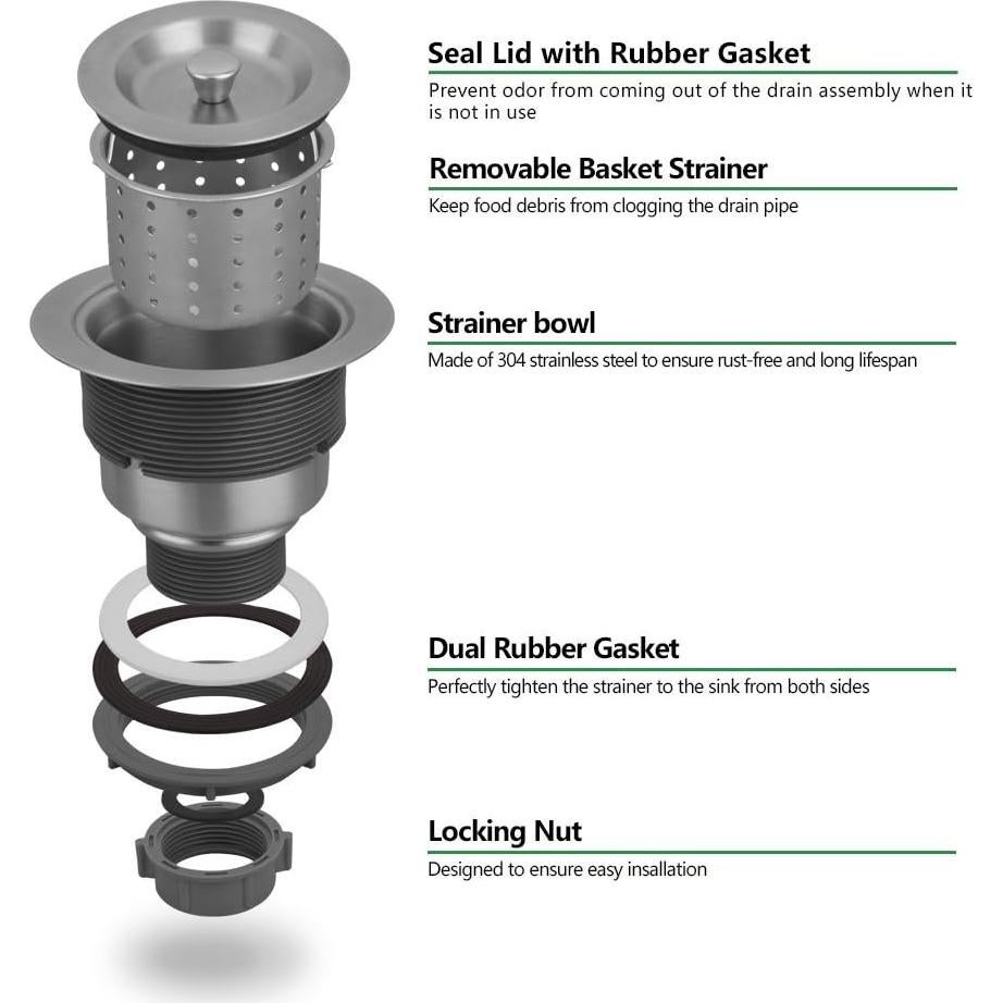 Colador de fregadero de acero inoxidable Serene Valley 8.89 cm