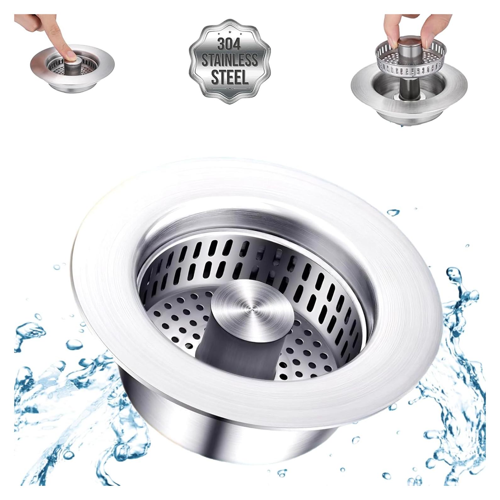 Filtro de Drenaje de Fregadero 3 en 1 Sello Acero Inoxidable
