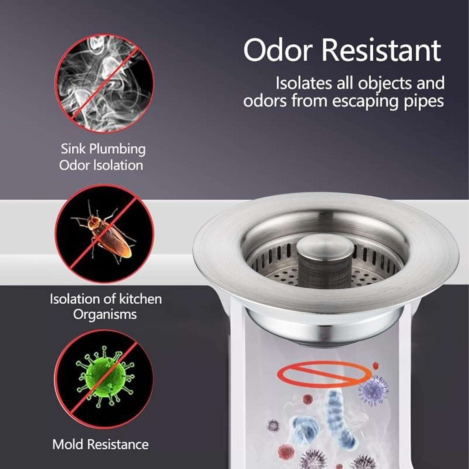 Filtro de Drenaje de Fregadero 3 en 1 Sello Acero Inoxidable