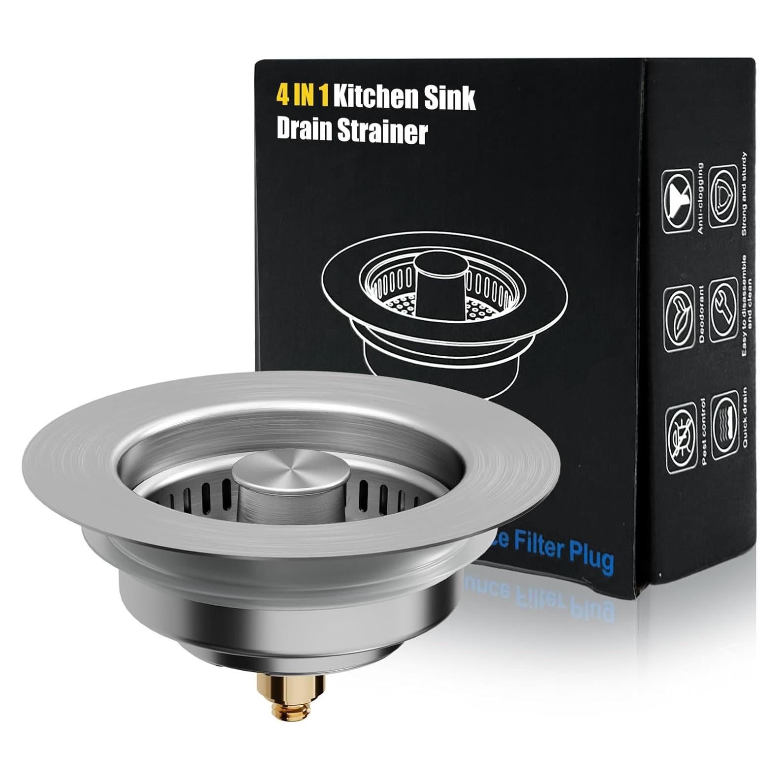 Colador de desagüe de fregadero WEEKUU 4 en 1 acero inoxidable
