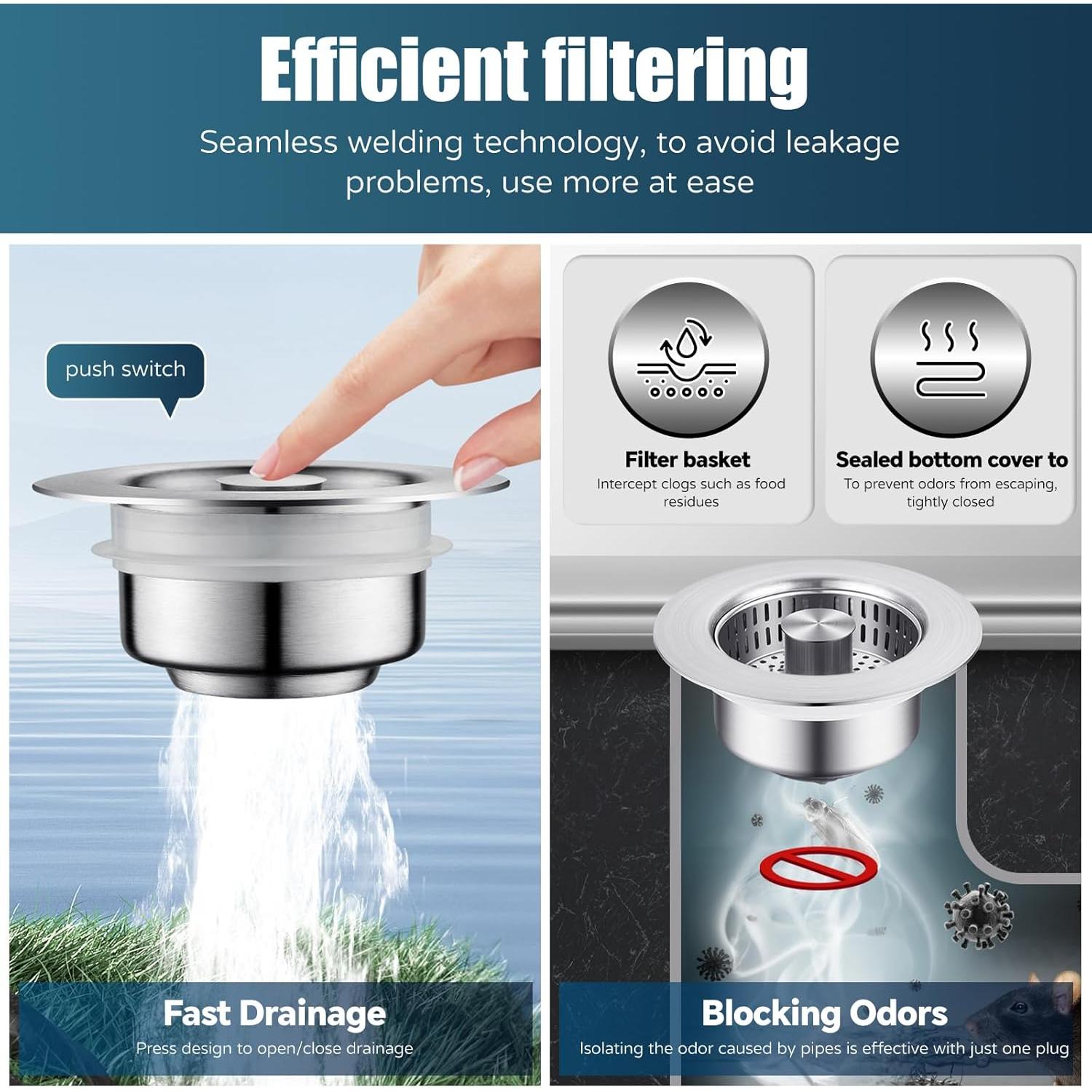 Colador de desagüe de fregadero WEEKUU 4 en 1 acero inoxidable