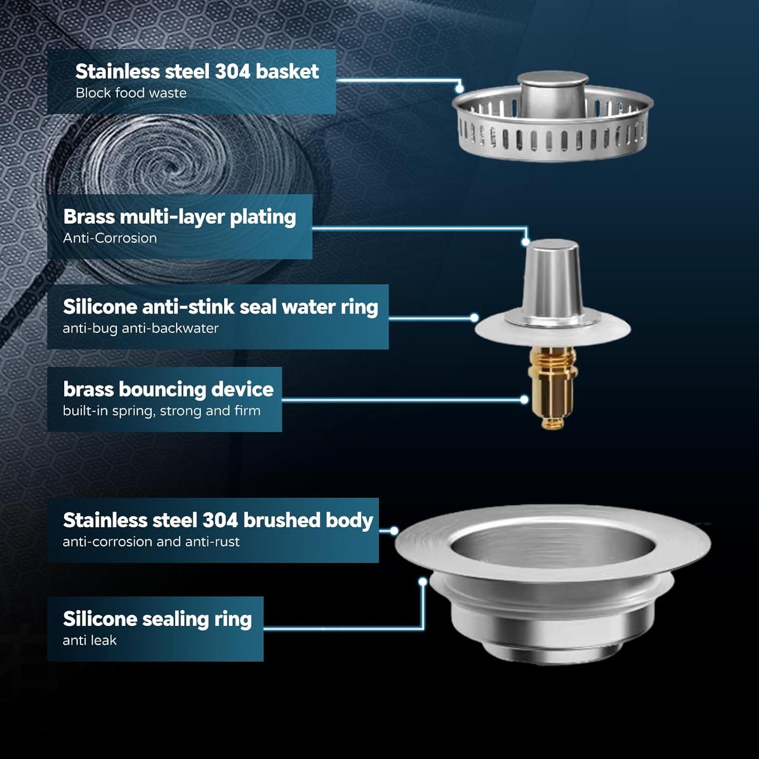 Colador de desagüe de fregadero WEEKUU 4 en 1 acero inoxidable