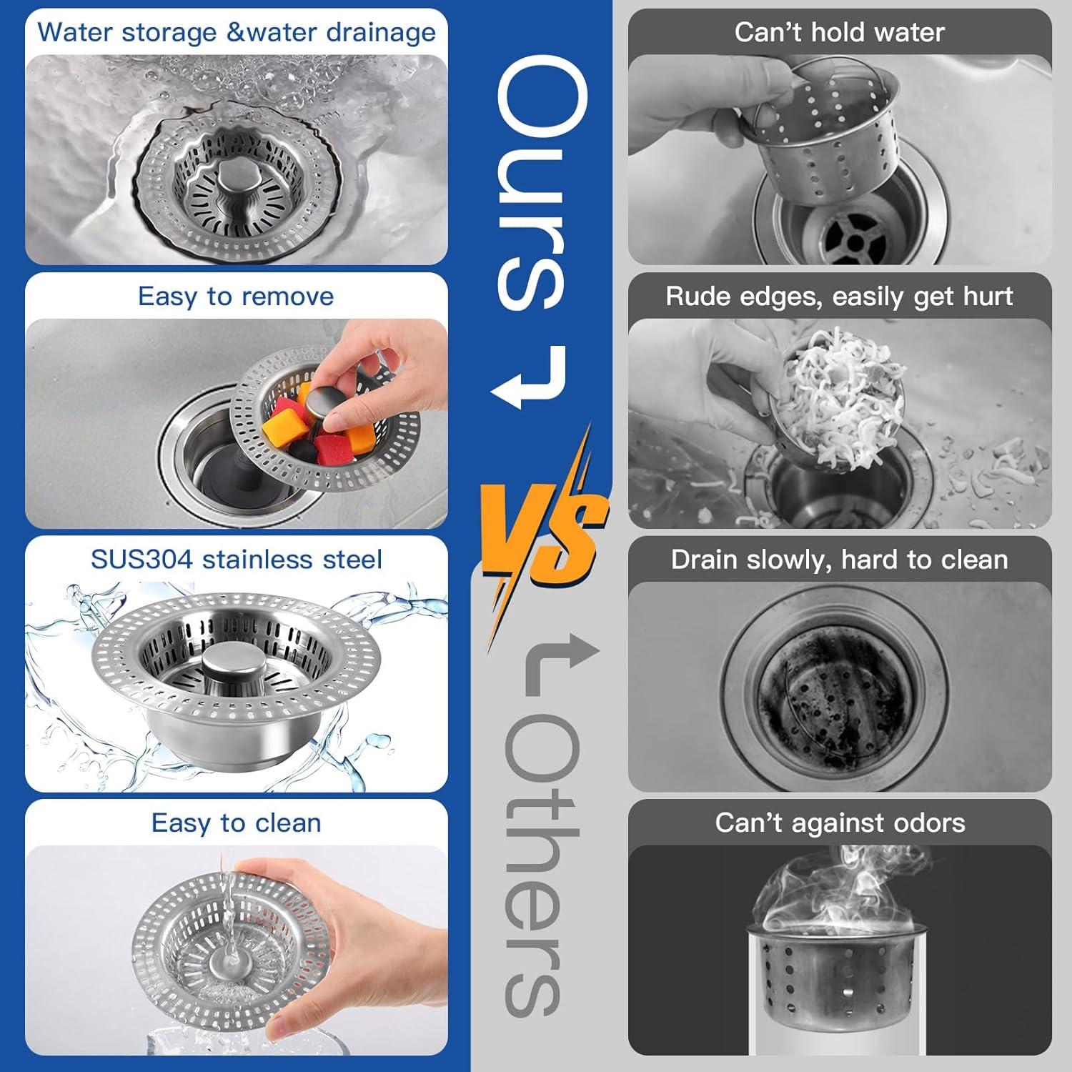 Colador y Tapón de Drenaje de Acero Inoxidable 3 en 1